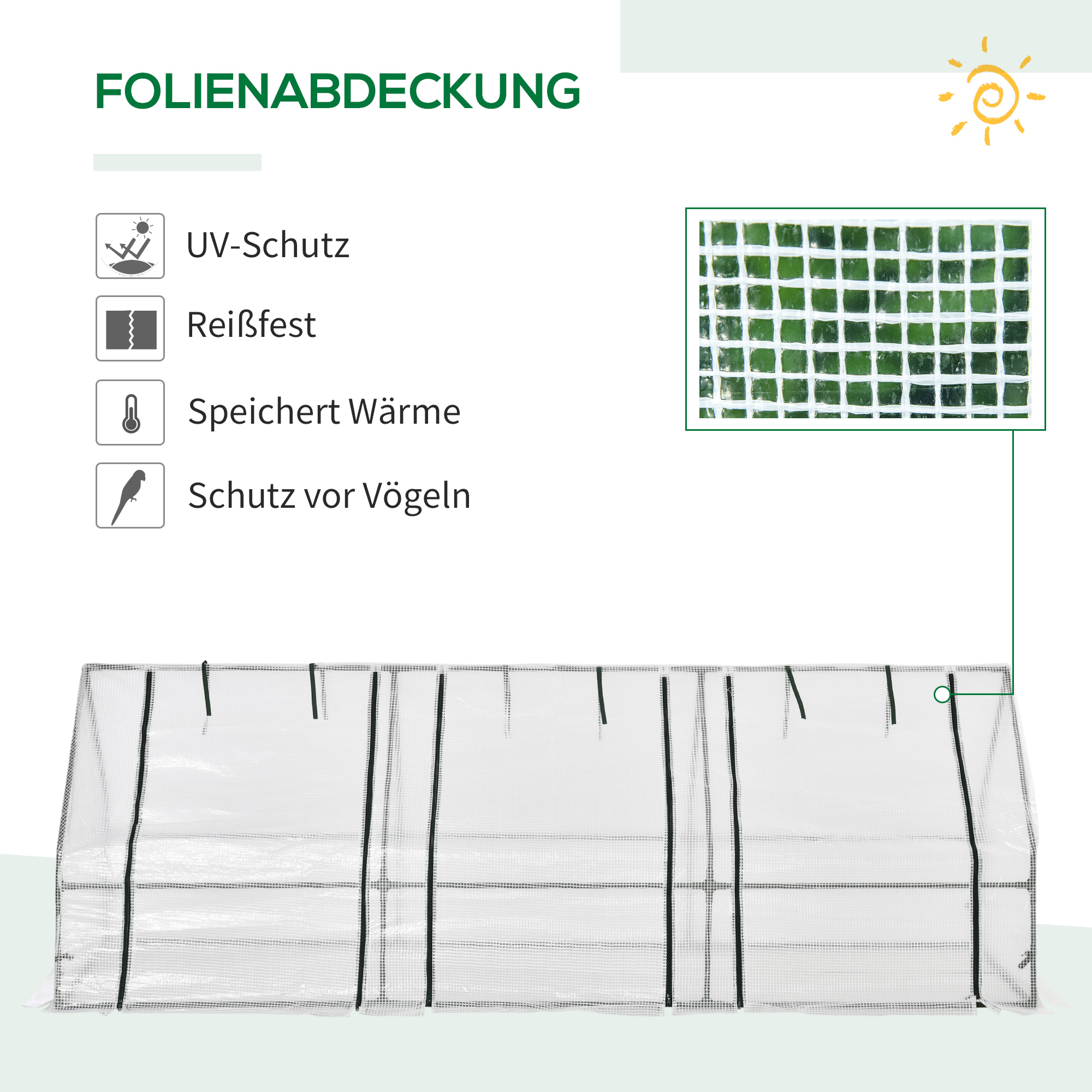 Gewächshaus mit 3 Rollfenster, PE-Gitterfolie, Foliengewächshaus aus Stahl, Treibhaus für Balkon, Garten, Tomatenhaus 270x90x90cm, Tomatengewächshaus für Gemüse, Blumen, Pflanzen, Weiß