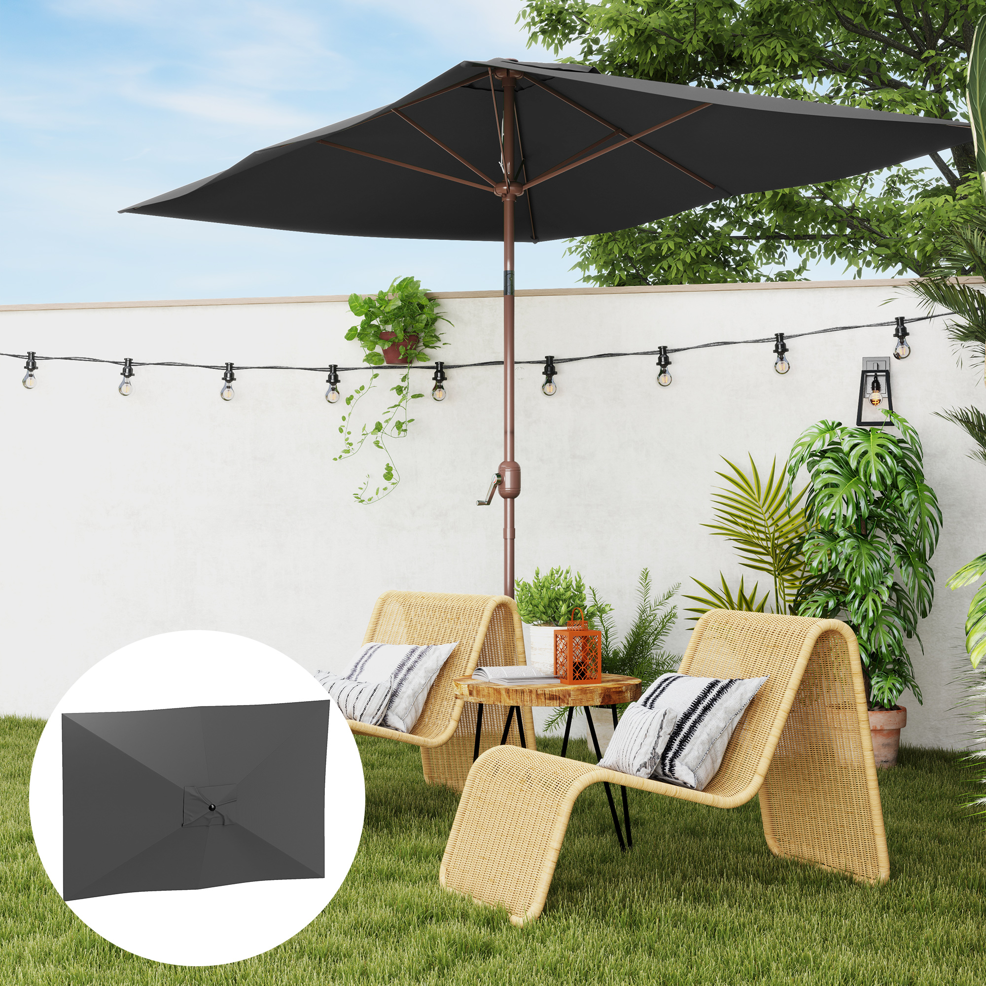 Sonnenschirm Ersatzbezug 2 x 3 m 6 Streben UV50+ & Wasserdicht Terrassenschirm Bespannung