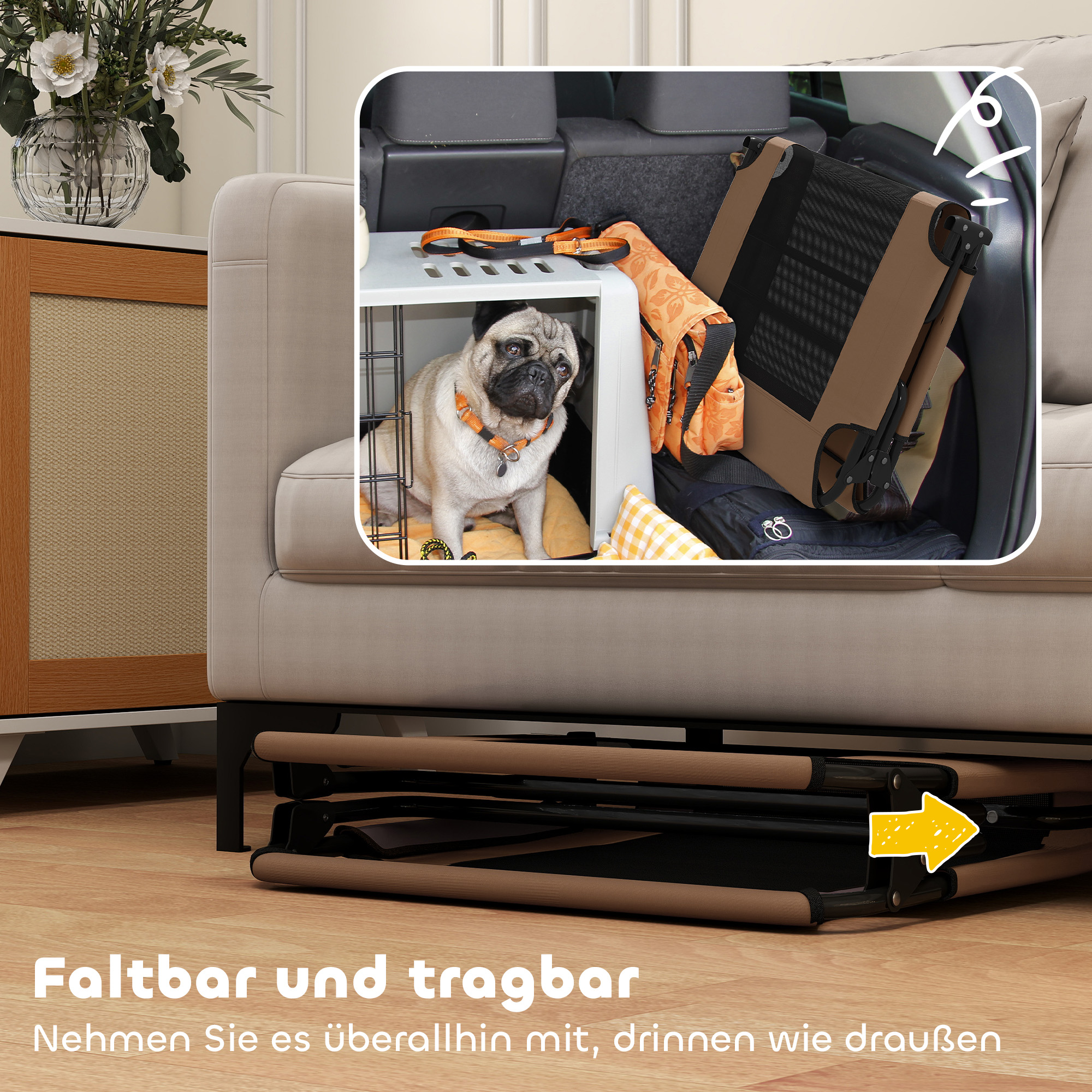 tragbares erhöhtes Hundebett, erhöhtes Haustierbett mit atmungsaktivem Netz, für große Hunde, Kaffee