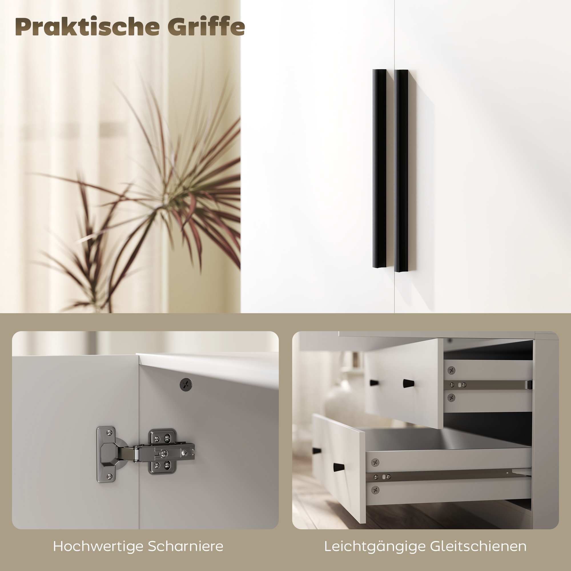 Kleiderschrank, 2 Türen, Hängebereich, Kleiderstange, 2 Schubladen, Spanplatte, Weiß