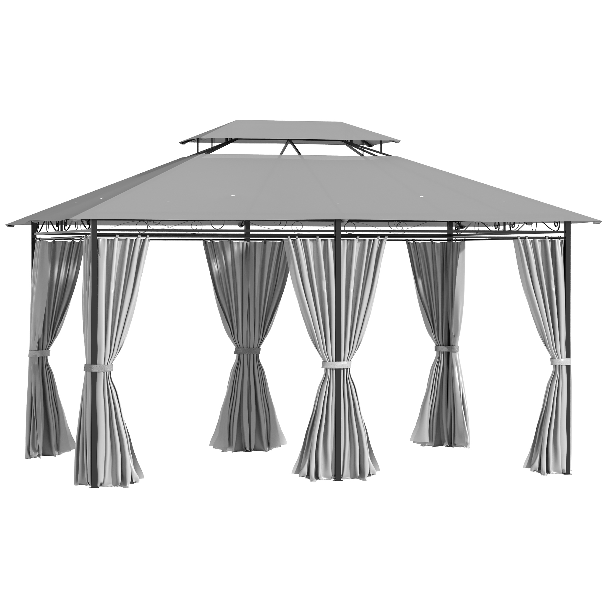 Pavillon 3x4m Gartenpavillon mit 6 Seitenteilen Partyzelt Gartenzelt Festzelt mit Doppeldach Dunkelgrau