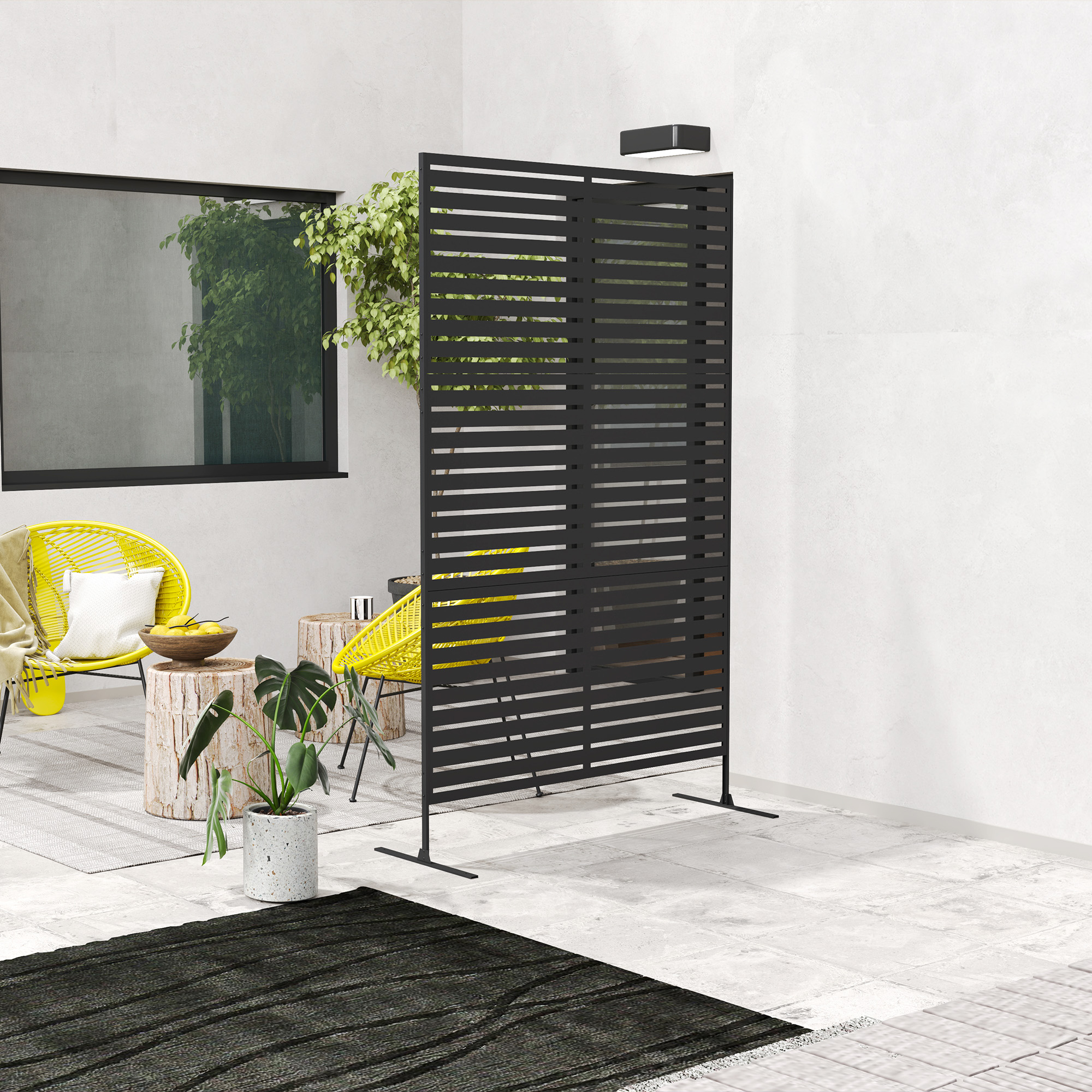 Outdoor-Raumtrenner aus Metall, Lamellendesign, Dekorativer Raumteiler für Terrasse, Garten, Balkon, Schwarz