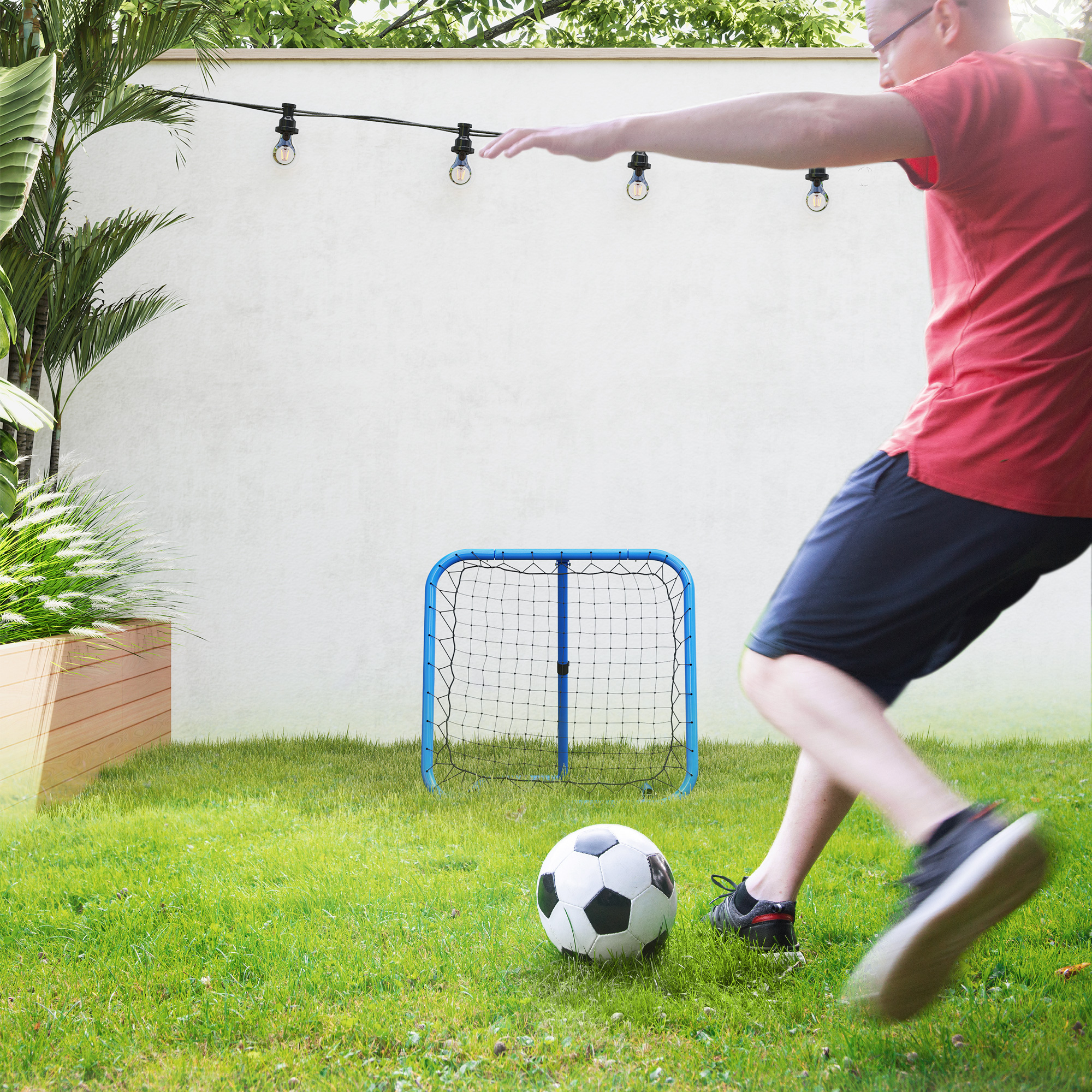 Fußball Rebounder-Netz, klappbar, Rückprallwand, Verstellbar in 5 Stufen, Metall, 78 x 84 x 65-78 cm, Blau