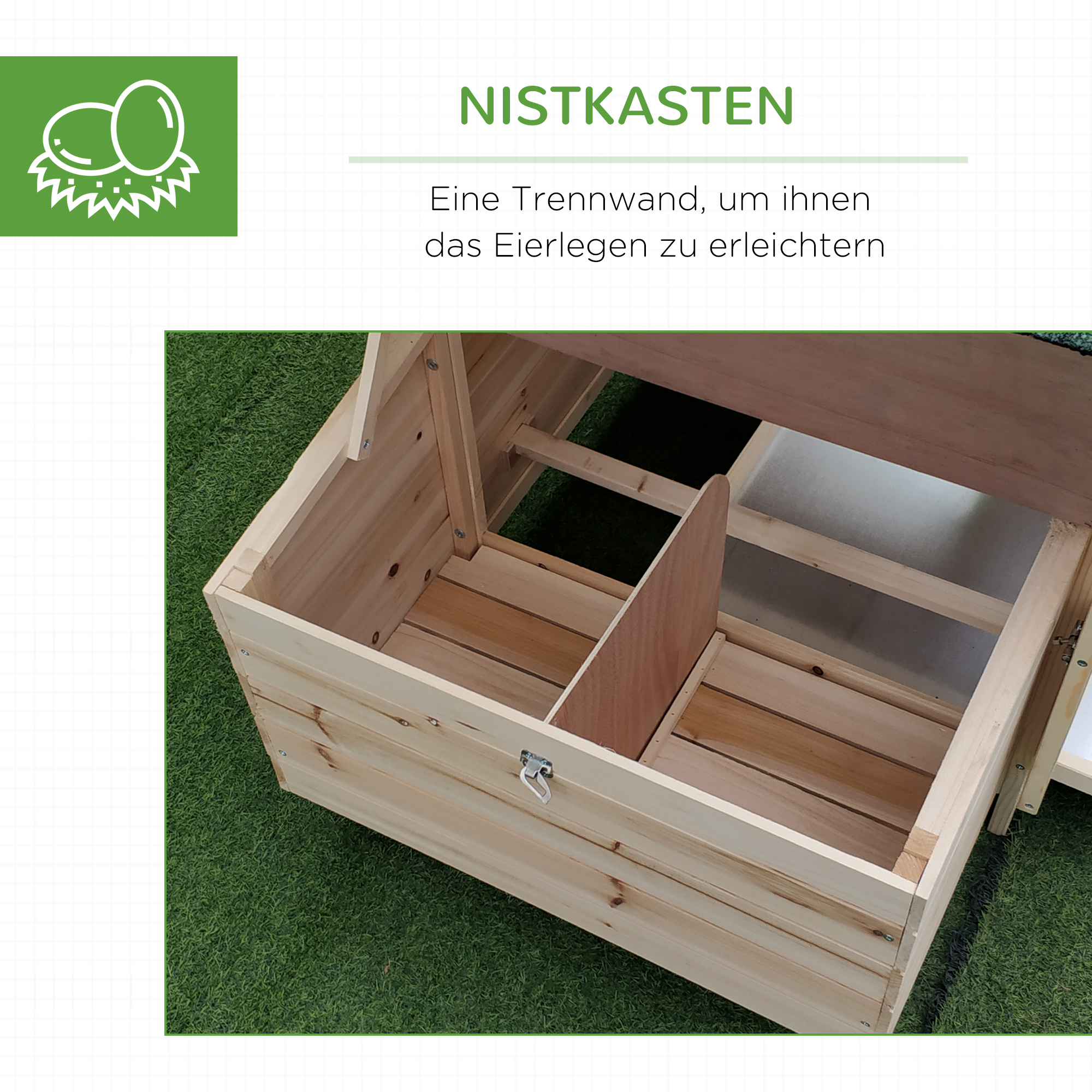 Hühnerstall für Zwerghühner 196 x 76 x 97 cm witterungsbeständig Hühnerhaus mit Nistkasten, Freilaufgehege Sitzstange, Kleintierstall aus Holz für 1-2 Hühner, Natur