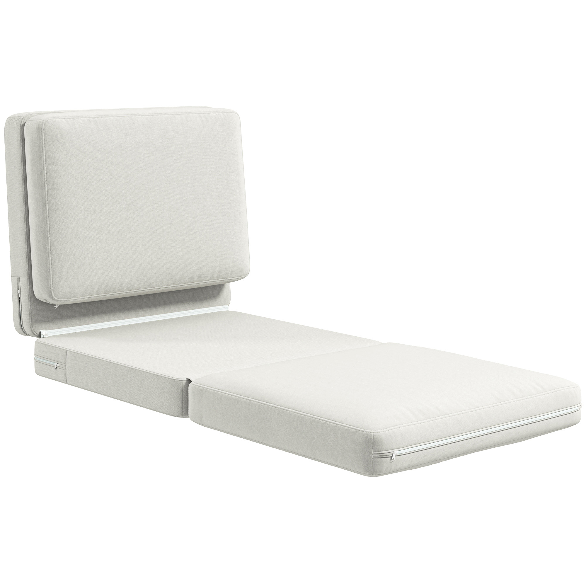 Faltbarer Bodensessel mit Kissen, wandelbares Polstersofa, Wohnzimmer, Gästezimmer, Büro, 75 x 268 x 18 cm, Cremeweiß