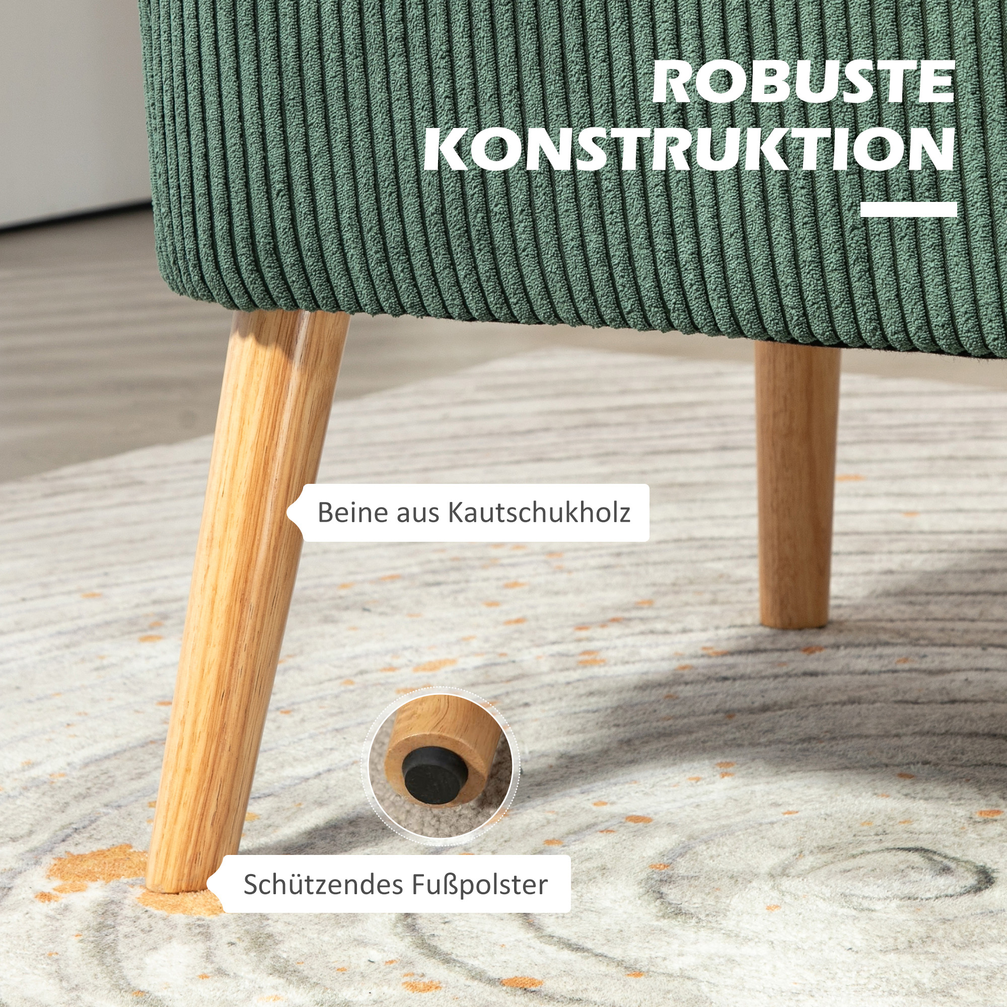 2-Sitzer Polstersofa, Holz, Samtartiges Polyester, Schaumstoff, 117 x 56,5 x 77 cm, Grün