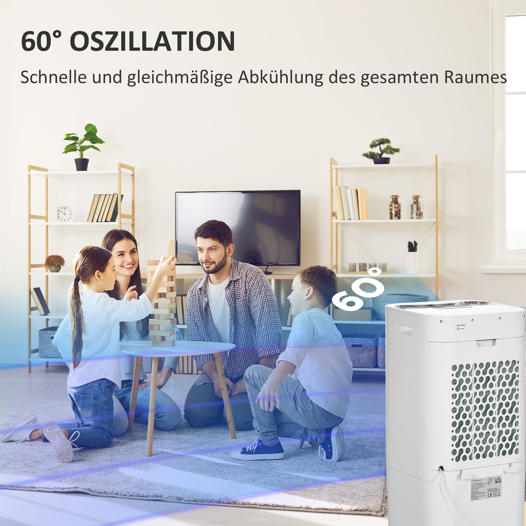 Klimaanlage, Luftkühler, 3 Modi, Timer-Funktion, rollbar, Kunststoff, Weiß