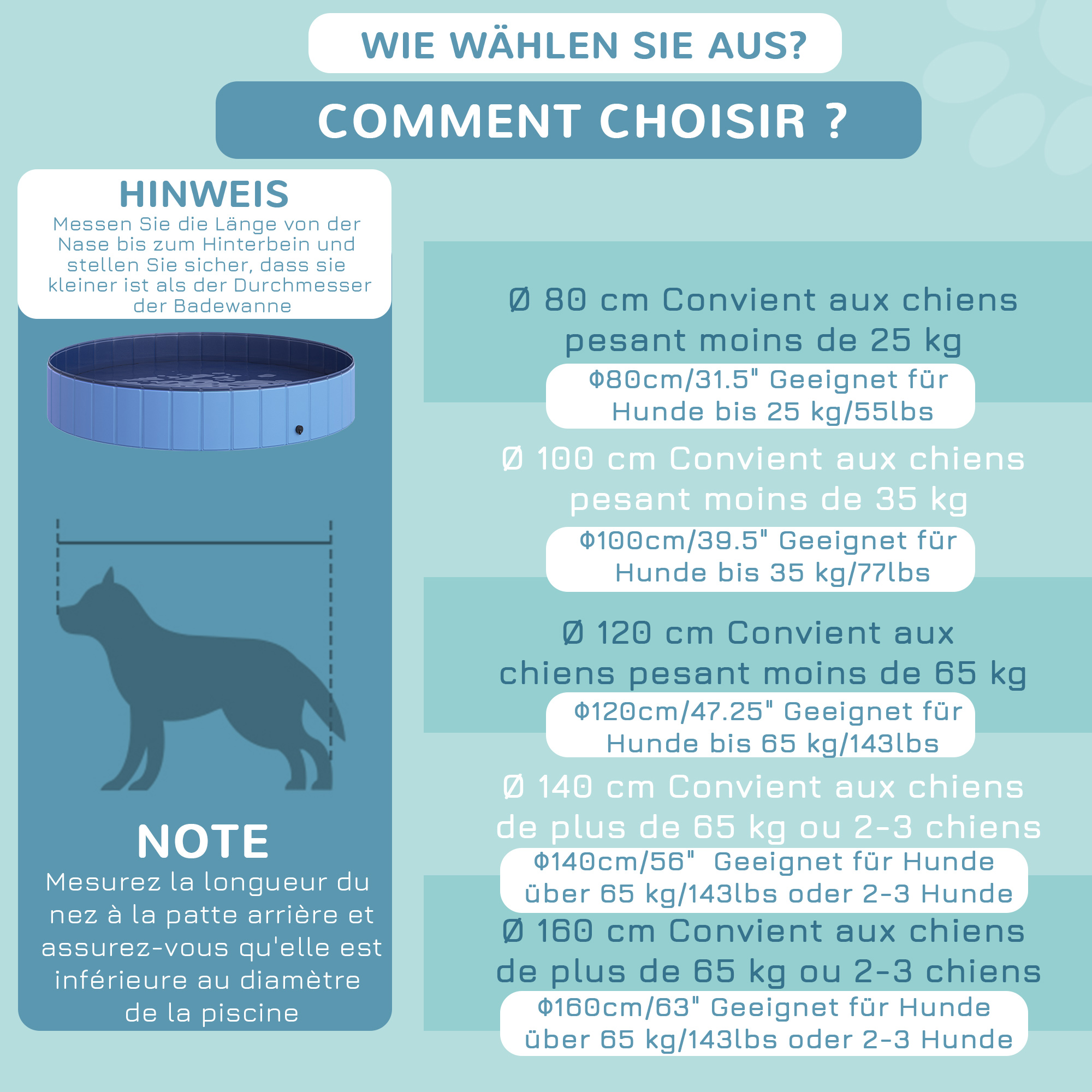 Hundebadewanne faltbar Badewanne Hundepool Plantschbecken Swimmingpool Wasserbecken für Hunde und Katzen Schwimmbecken Kunststoff+Holz Blau Ø120 x H30 cm