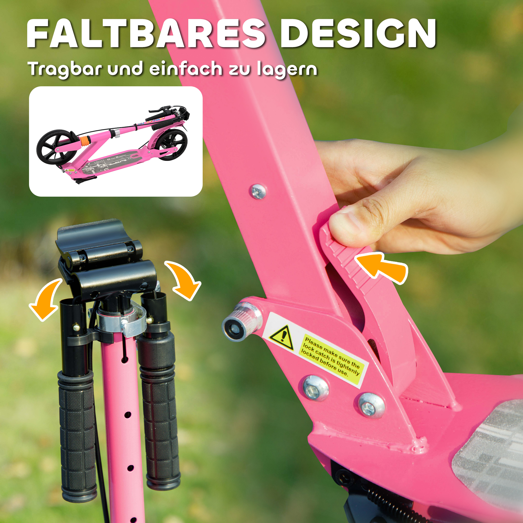 Roller Kinder Scooter mit verstellbaren Griffen klappbarer Kinderroller für Kinder 6-12 Jahre 94 x 36 x 88-103 cm Rosa