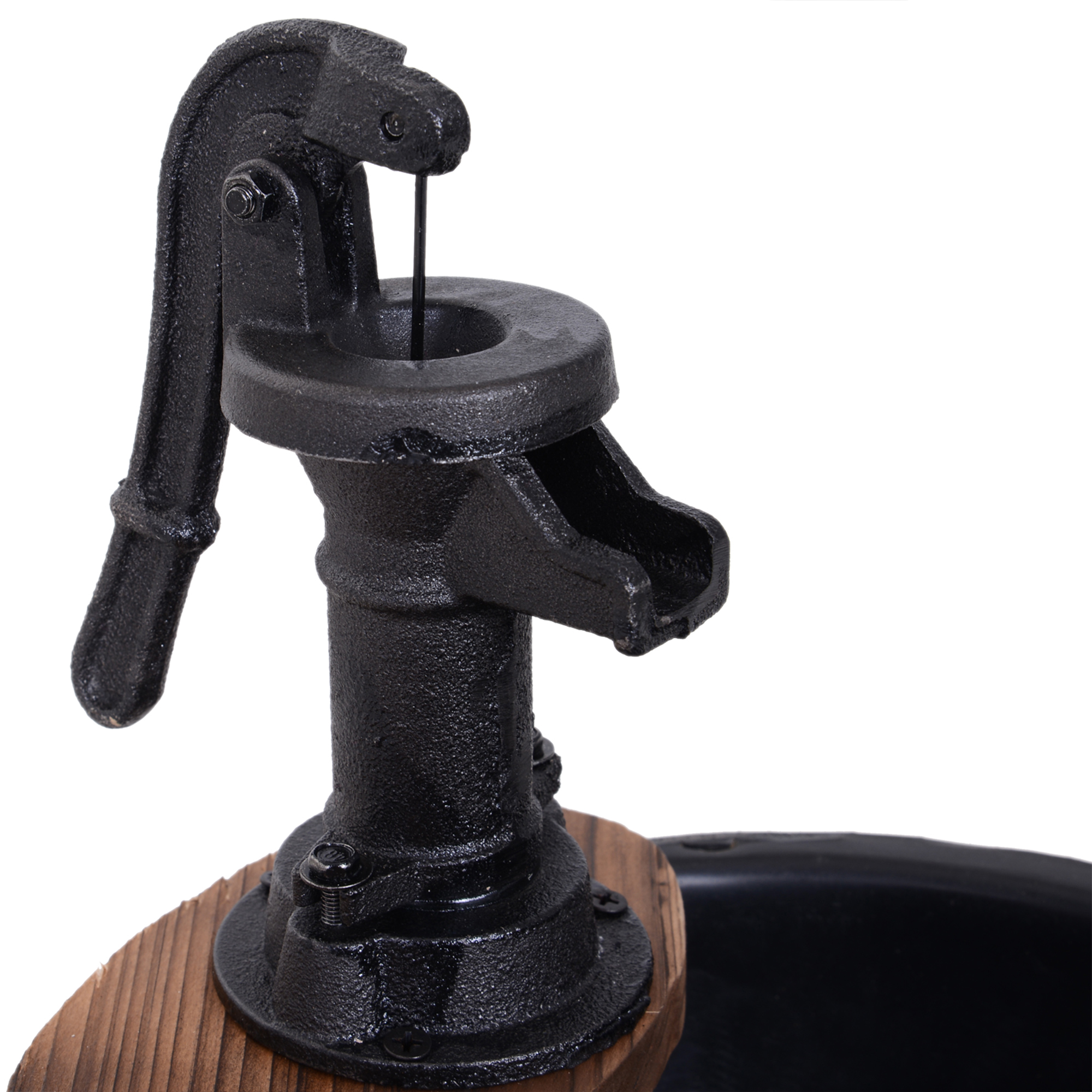 Gartenbrunnen Zierbrunnen Springbrunnen Fassbrunnen Wasserfall Holzfass mit Pflanzgefäß Tannenholz Dunkelbraun Ø27 x 59 cm