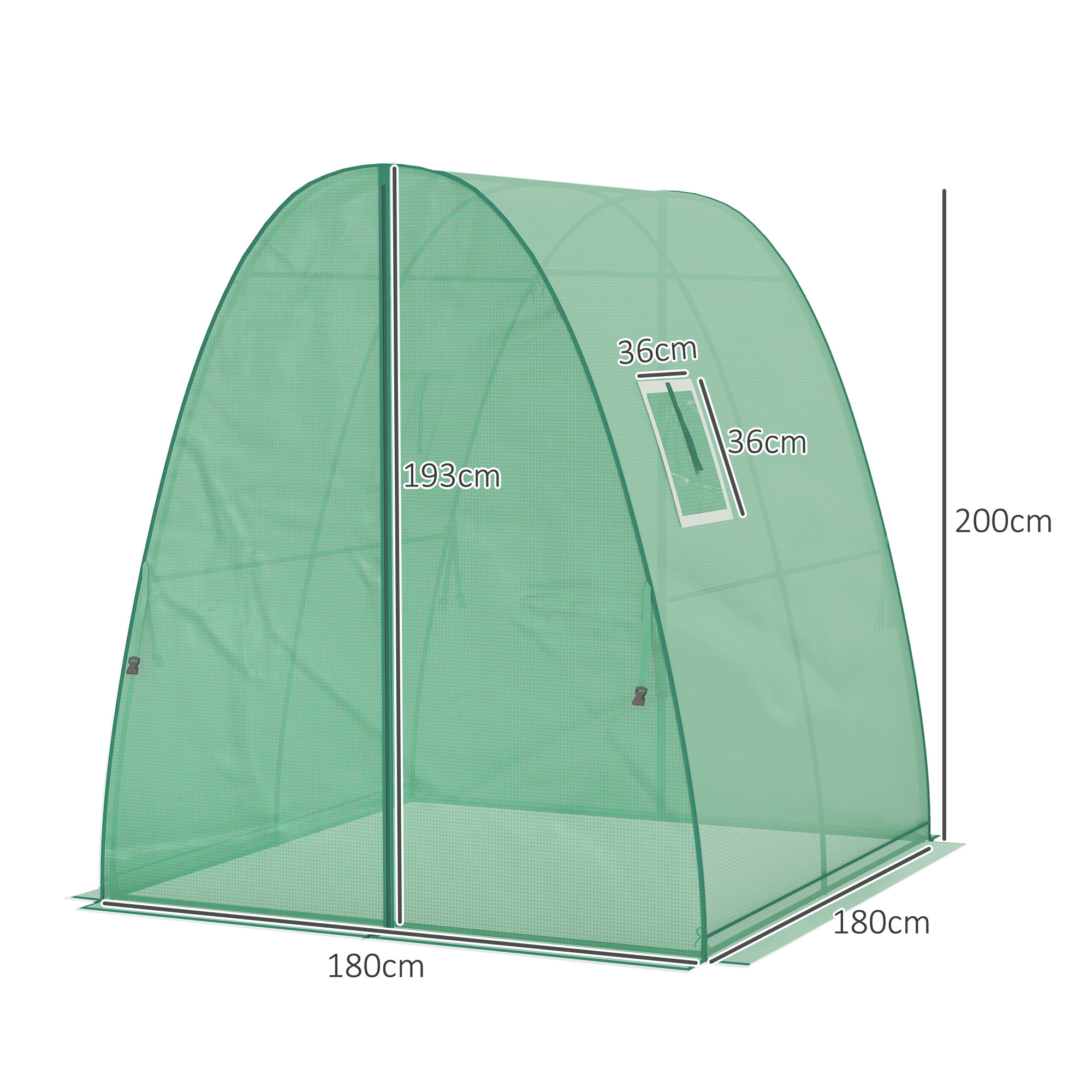 Bogen-Gewächshaus mit Sandsäcken und Kunststoff-Abdeckung, 2 Rolltüren, Netzfenster, tragbar, 1,8 x 1,8 x 2 m, Grün