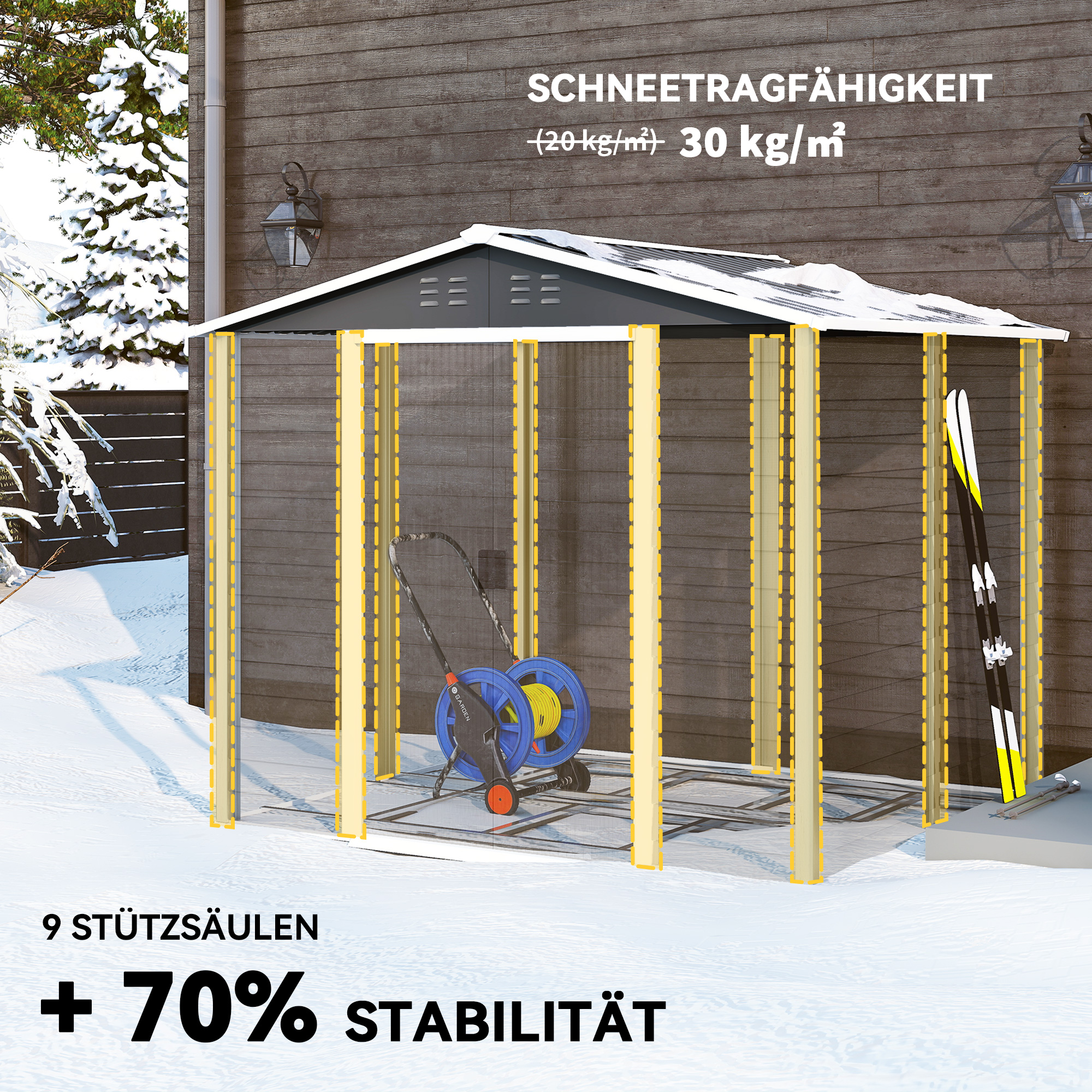 Geräteschuppen aus Metall, wetterfest & rostfrei, abschließbar,  2,40 x 2,06 x 1,98 m, Dunkelgrau