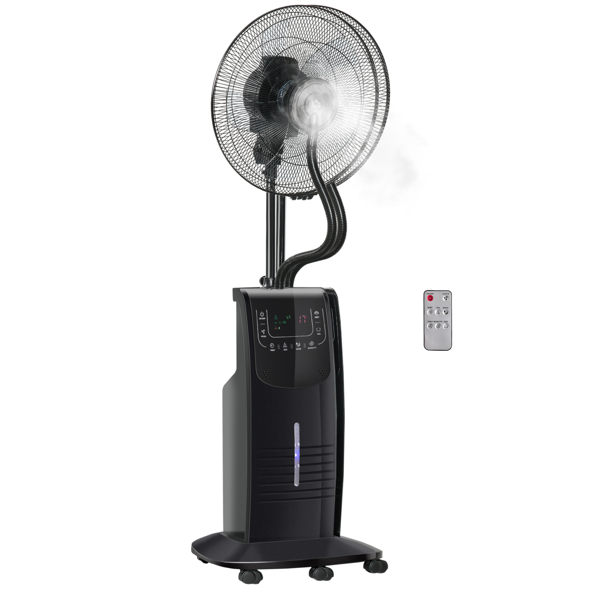 Ventilator mit Wasserkühlung, Standventilator mit Sprühnebel, Fernbedienung, oszillierend, Timer, 3,1 L Wassertank, 3 Modi, 90 W Wasserventilator mit Rollen, 135 cm