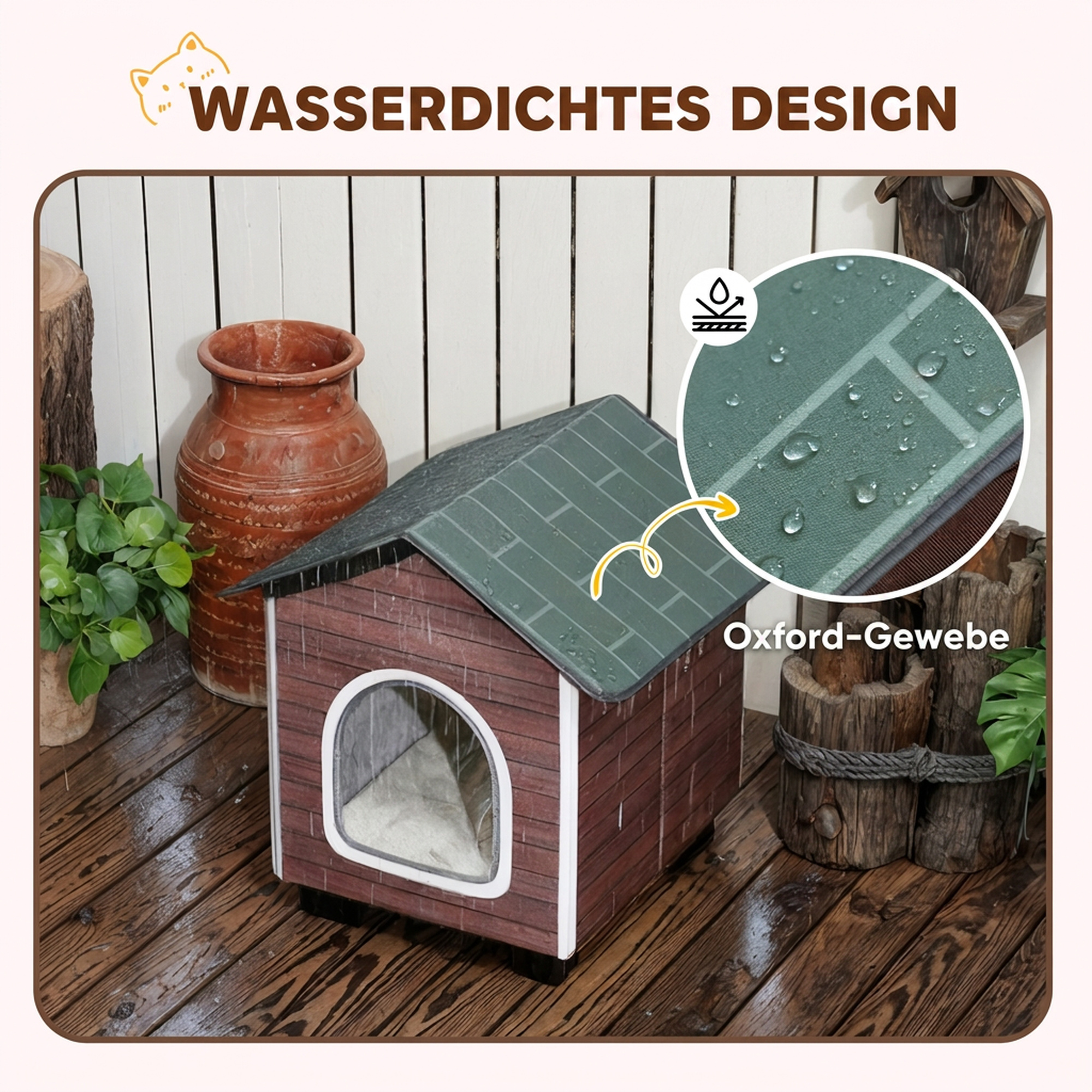 Katzenhaus isolierte Katzenhütte mit Kissen Eingang 44 x 42 x 45cm Wasserabweisend Oxford-Stoff Erhöht