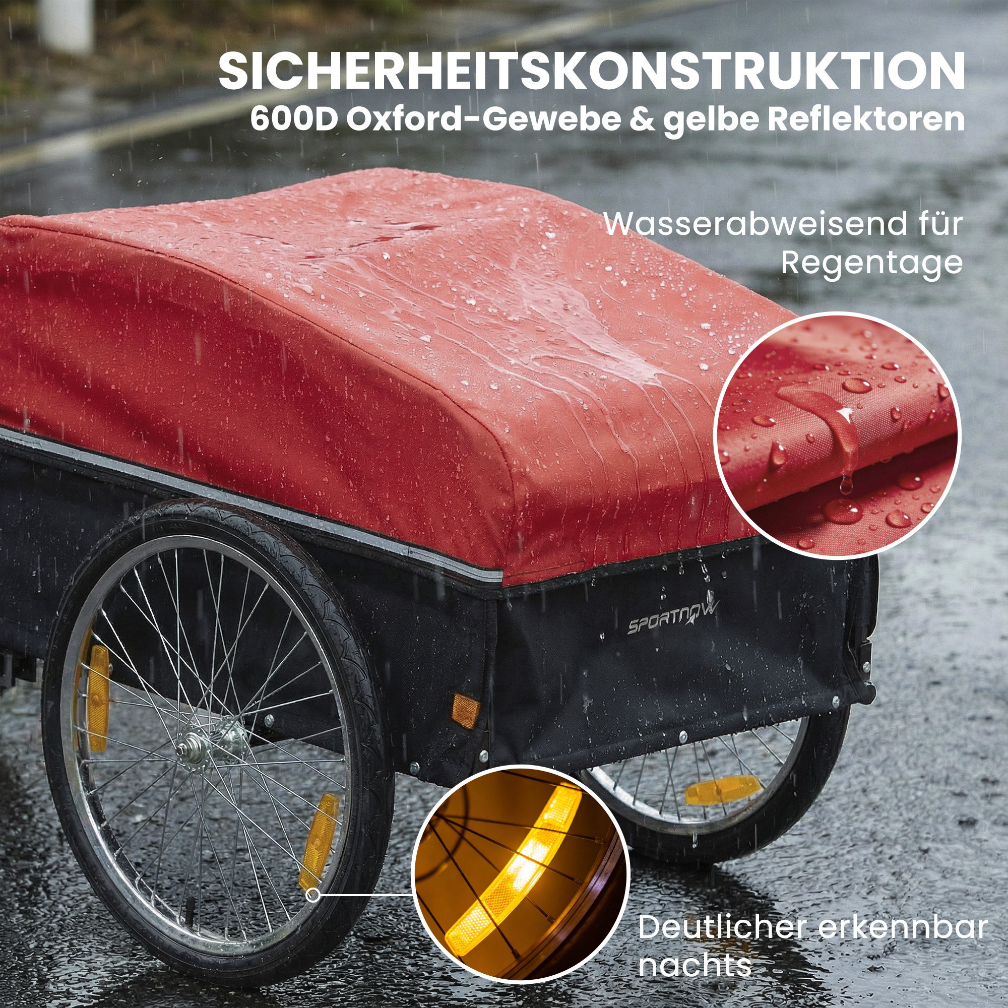 Fahrradanhänger 170 Liter Fahrrad Lastenanhänger mit Kupplung Abdeckplane 51 cm Schnellspannend Luftreifen bis 40 kg