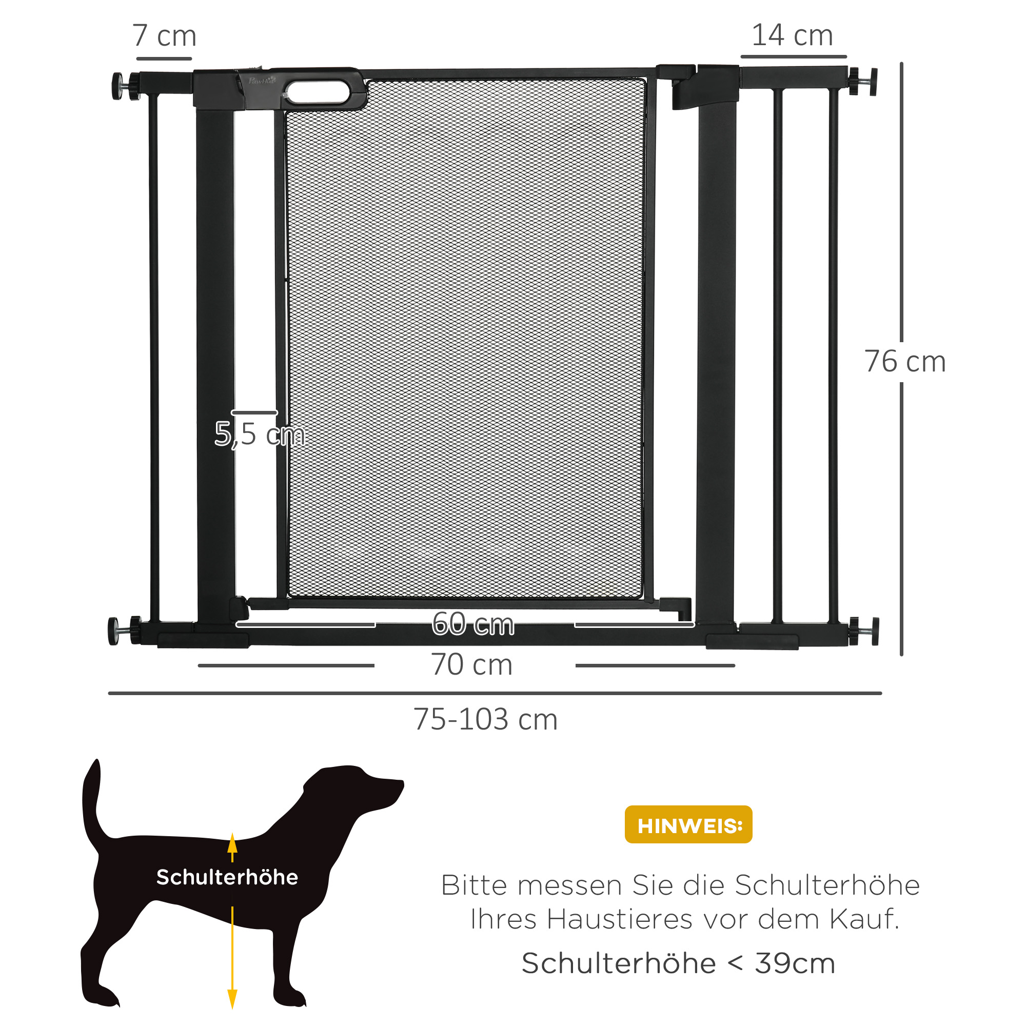 Treppenschutzgitter Haustiergitter Hundeschutzgitter, verstellbar von 75 cm - 103 cm, Schwarz