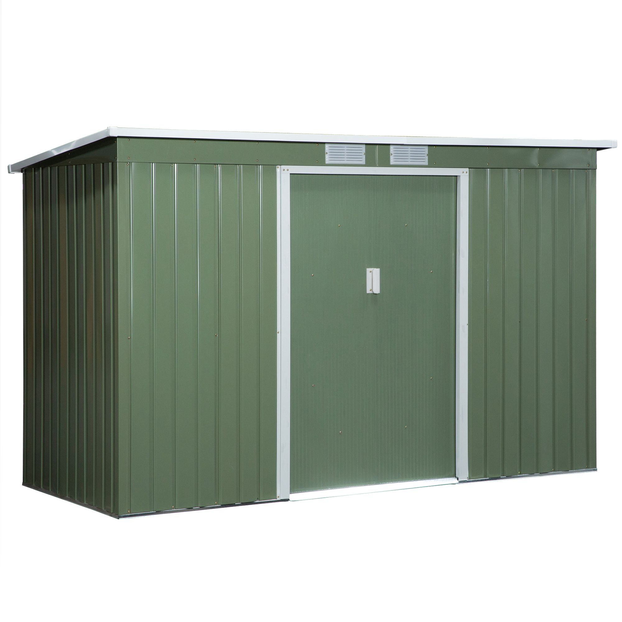 Metall Gerätehaus 6,3m³ 280x130x172cm Geräteschuppen mit Pultdach Schiebetür wetterfest Gartenhaus Outdoor Garten Schuppen Schrank für Hinterhof Außenbereich Anthrazit, Hellgrün