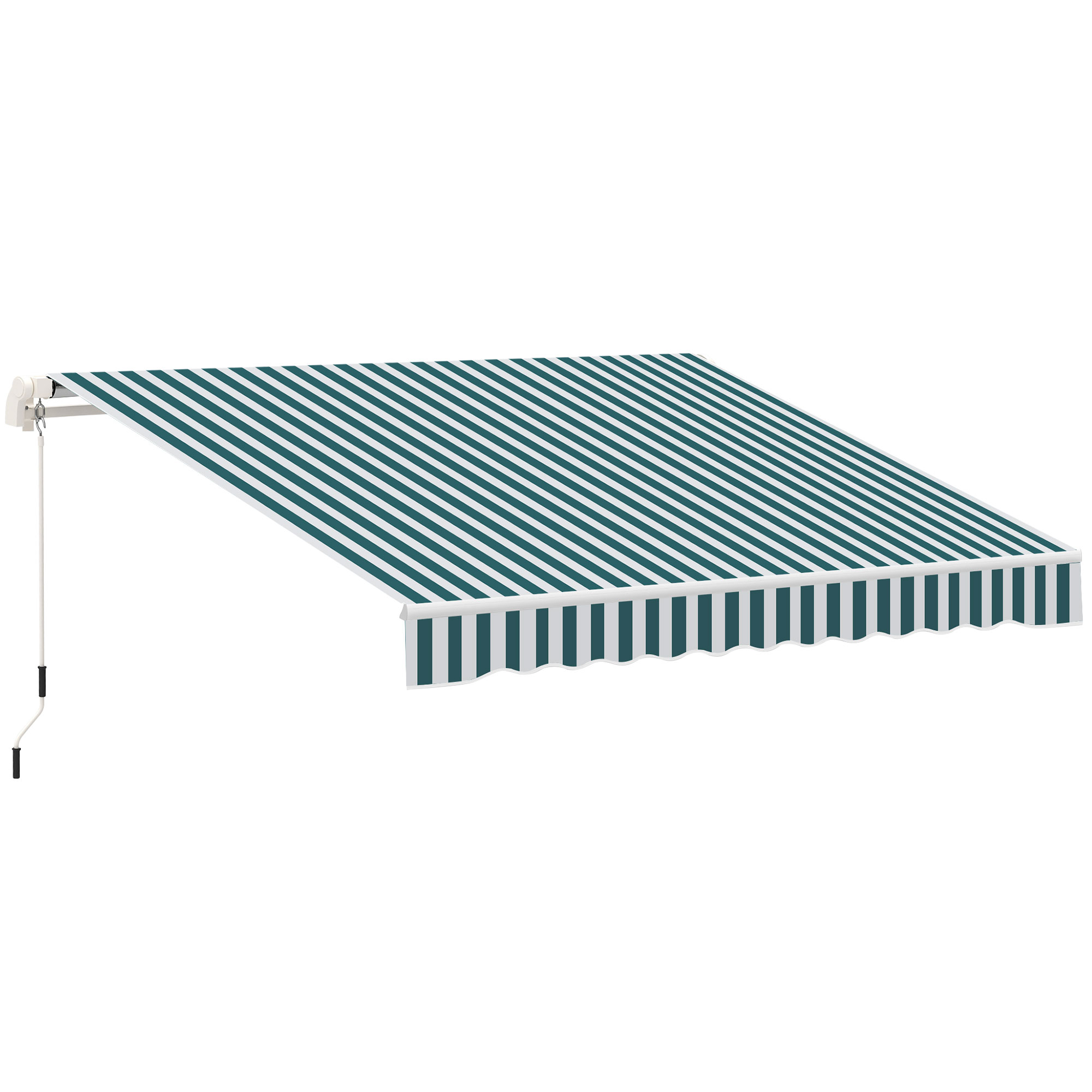 Markise, Sonnenschutz, einfahrbar, mit Handkurbel, Metallrahmen, Polyester, weiß+grün, 3,95 x 2,45 m