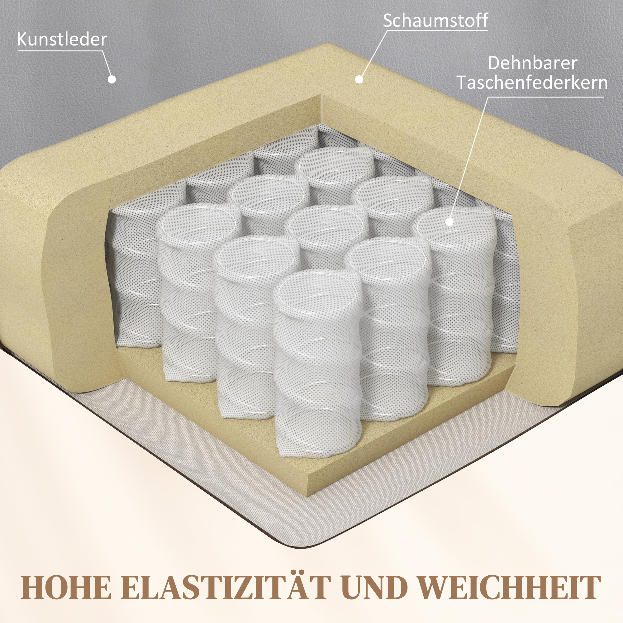 Massagesessel mit Fußstütze, 8 Vibrationspunkte, 5 Modi, inkl. Fernbedienung, Hellgrau