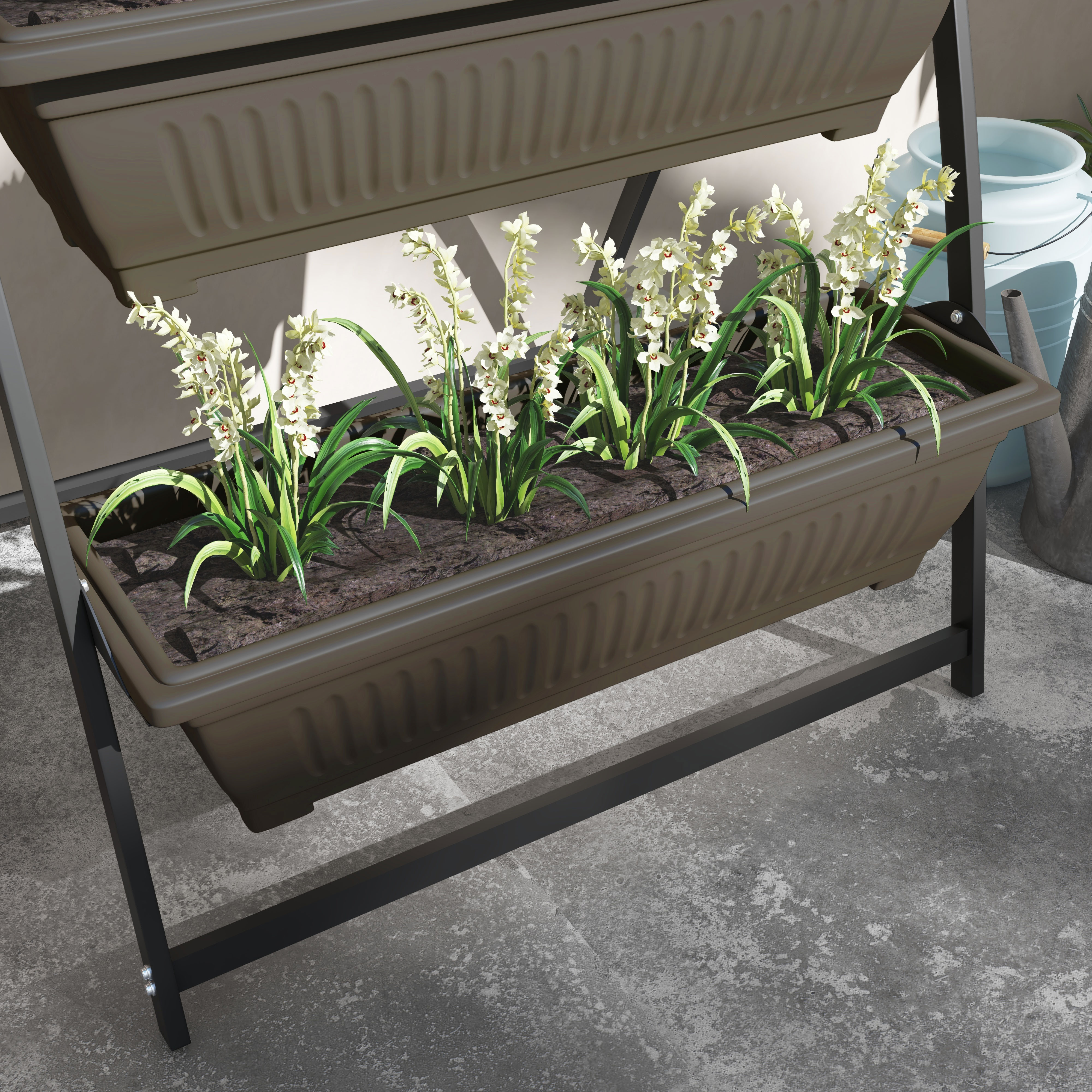 Pflanzentreppe Blumentreppe Pflanzenregal, stapelbar, wetterbeständig, 76 cm x 79 cm x 162 cm, Braun