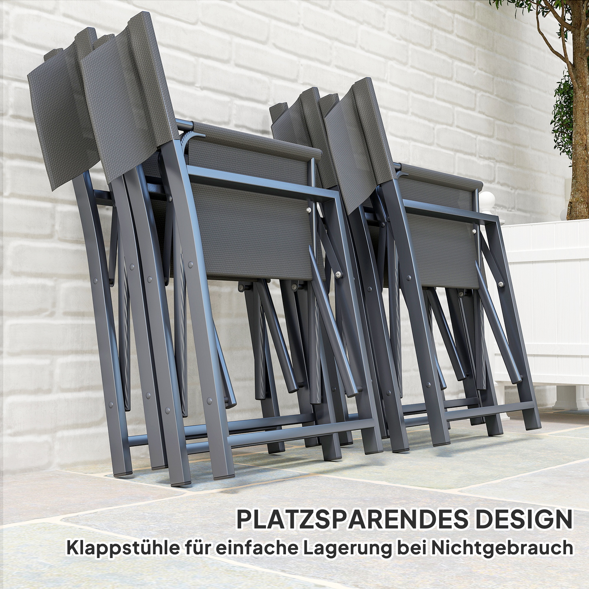 Sitzgruppe 5-teilig Essgruppe Stahl für 4 Personen Esstisch mit 4 klappbar Stühlen Glastisch Grau