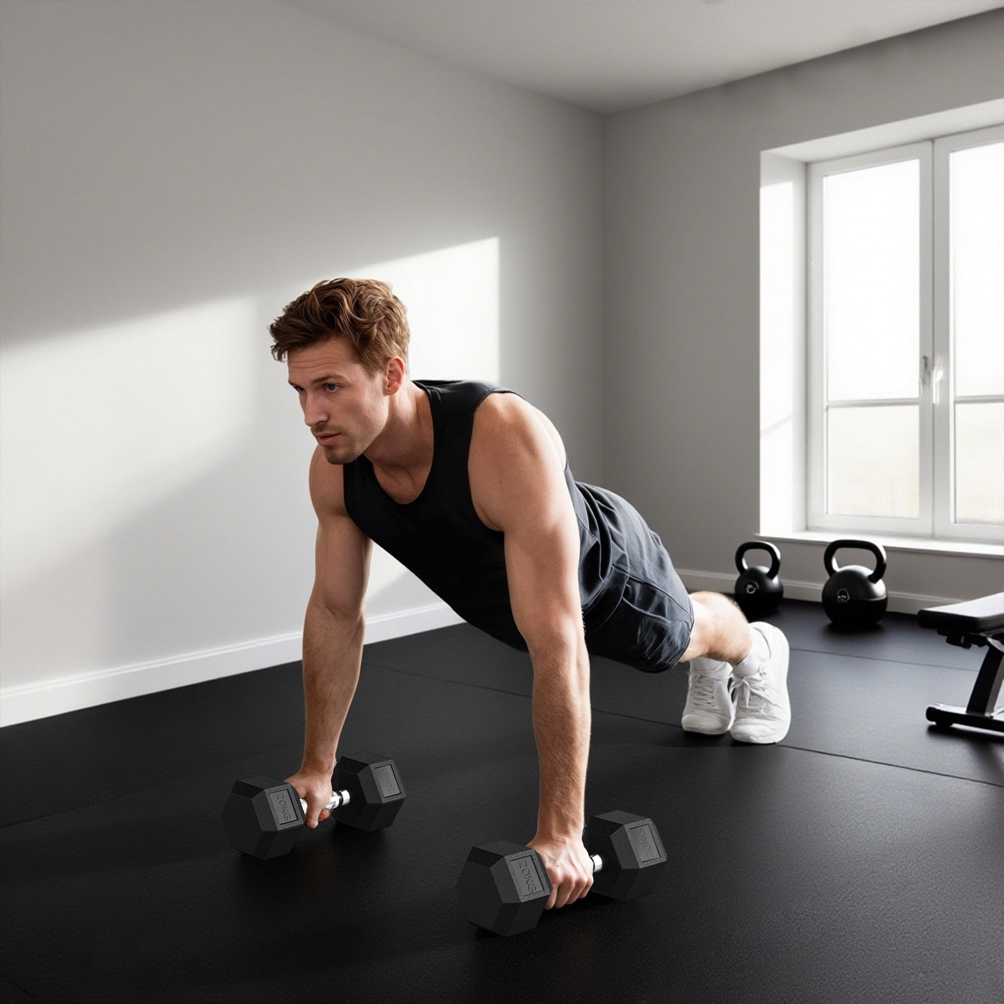 Hanteln mit gerändeltem Griff, Kurzhantel aus Gusseisen, 2 x 20kg für Zuhause, Fitnessstudio, Krafttraining