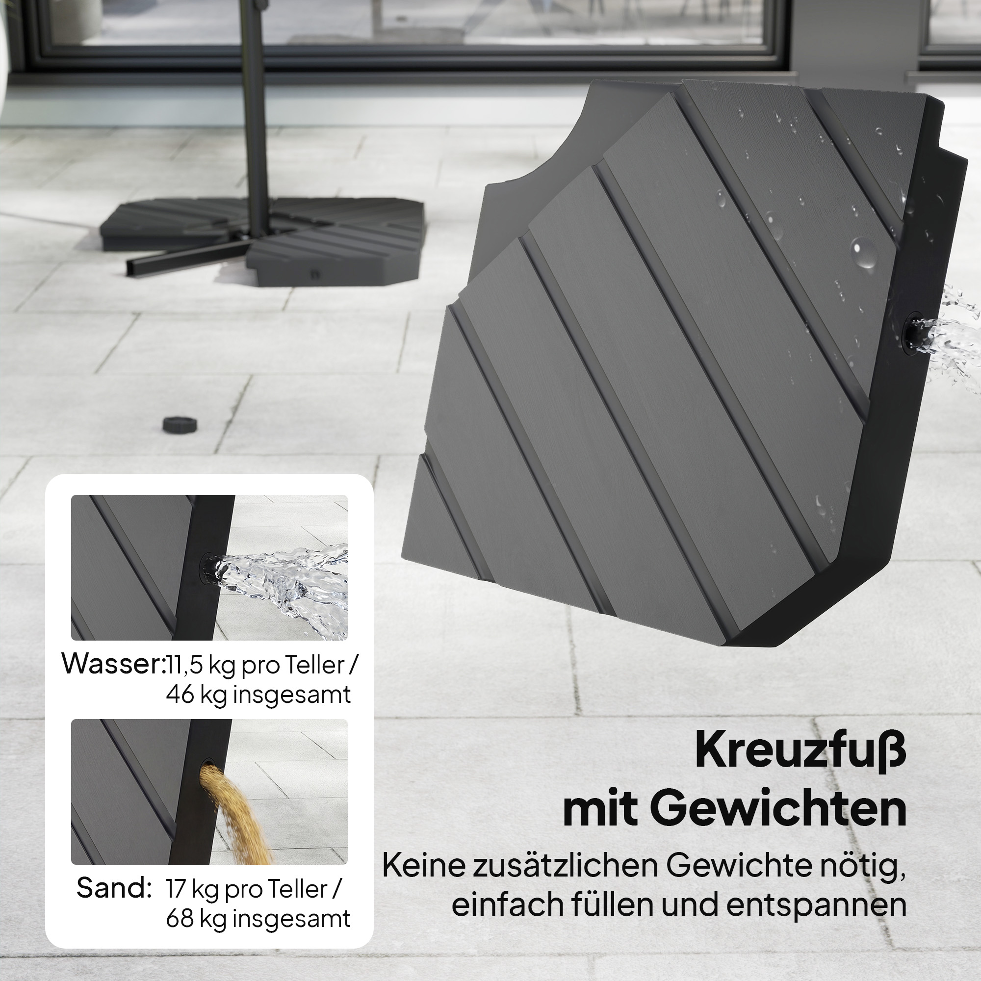 Ampelschirm ca. Ø300 cm Sonnenschirm mit Verriegelungsmechanismus Kurbel Ständer Gewichten Dunkelgrau