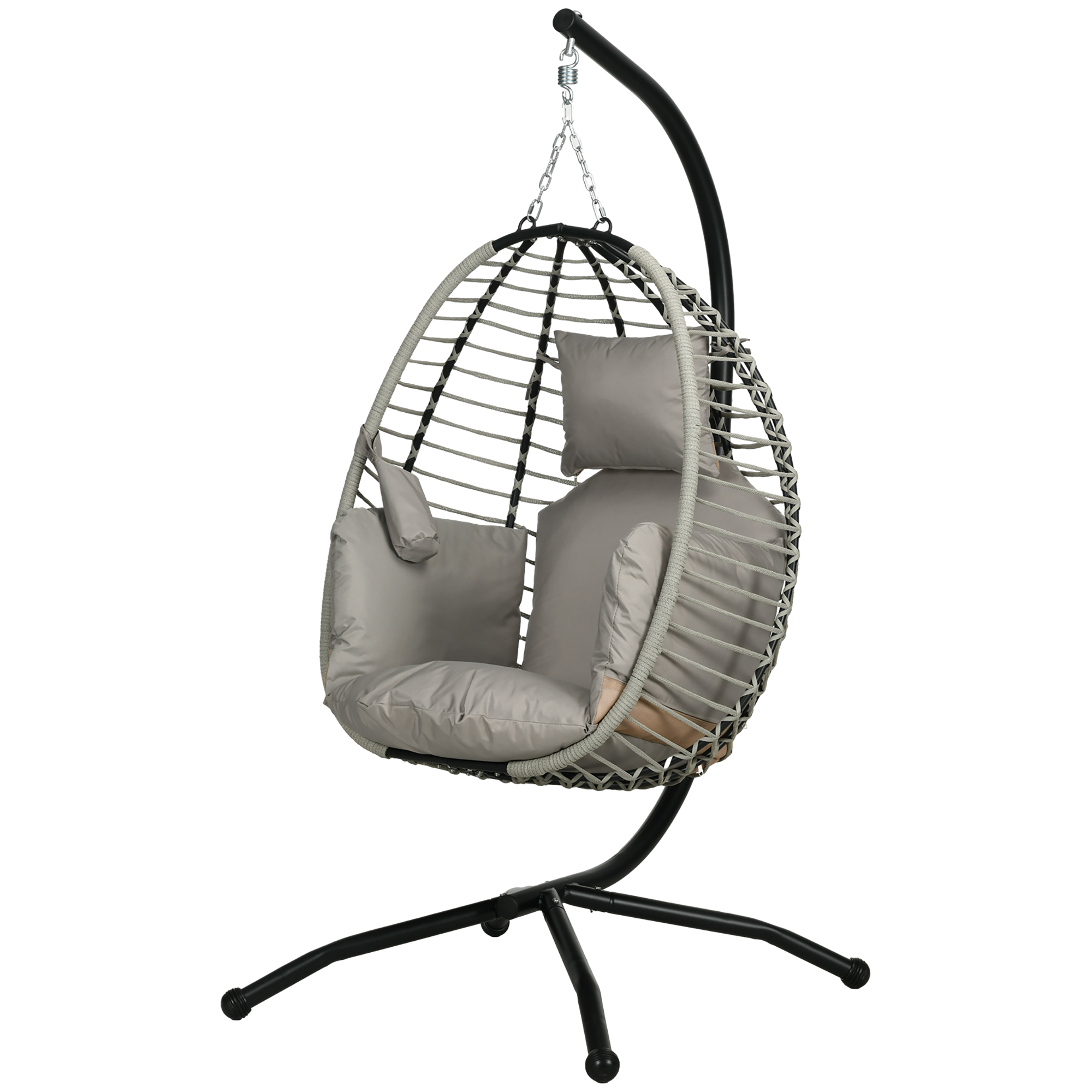 Hängesessel, Sitz- und Rückenkissen, faltbarer Sitzkorb, Becherhalter, Metallgestell, Grau