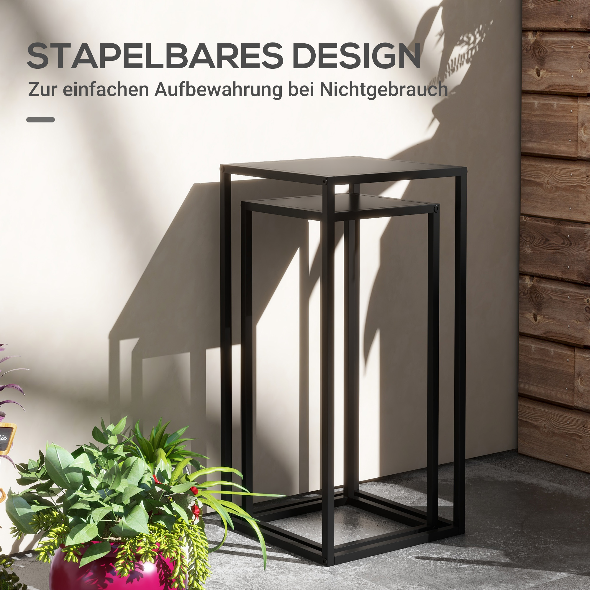Blumenständer, 2er-Set, Skandinavisches Design, Metallrahmen, 58,5/65cm Höhe, Schwarz