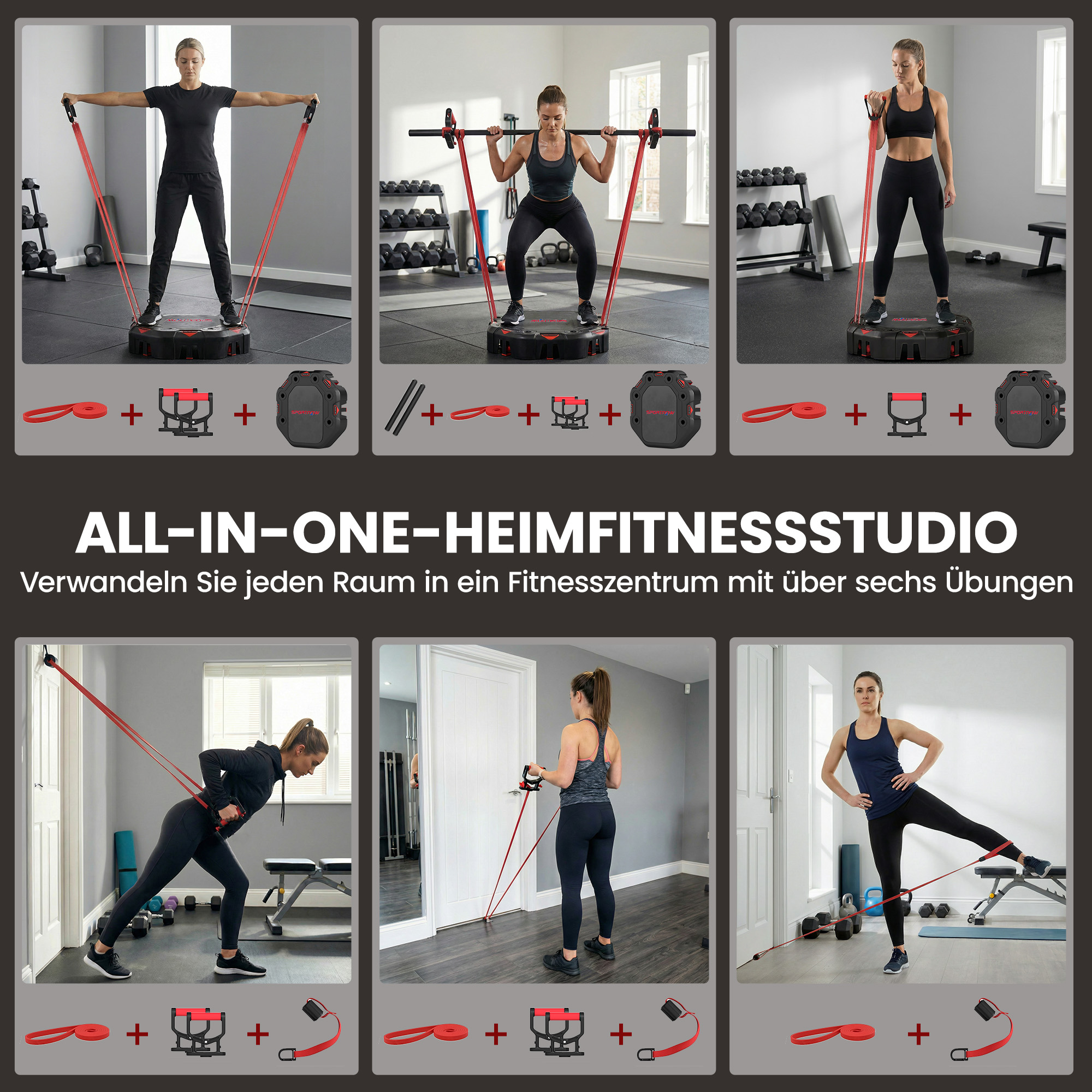 Liegestützbrett 7-in-1 Verstellbares Push Up Board mit Widerstandsbändern Rollen Türanker, Faltbar