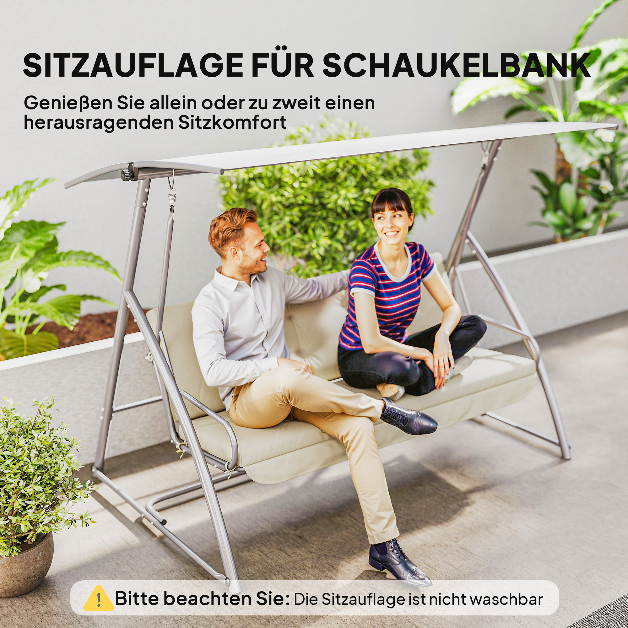 Auflagen-Set für Hollywoodschaukel 170 cm Stuhlkissen Schaukelauflage Sitzkissen Gartenschaukel Gartenpolster Rückenkissen Seitenkissen Beige
