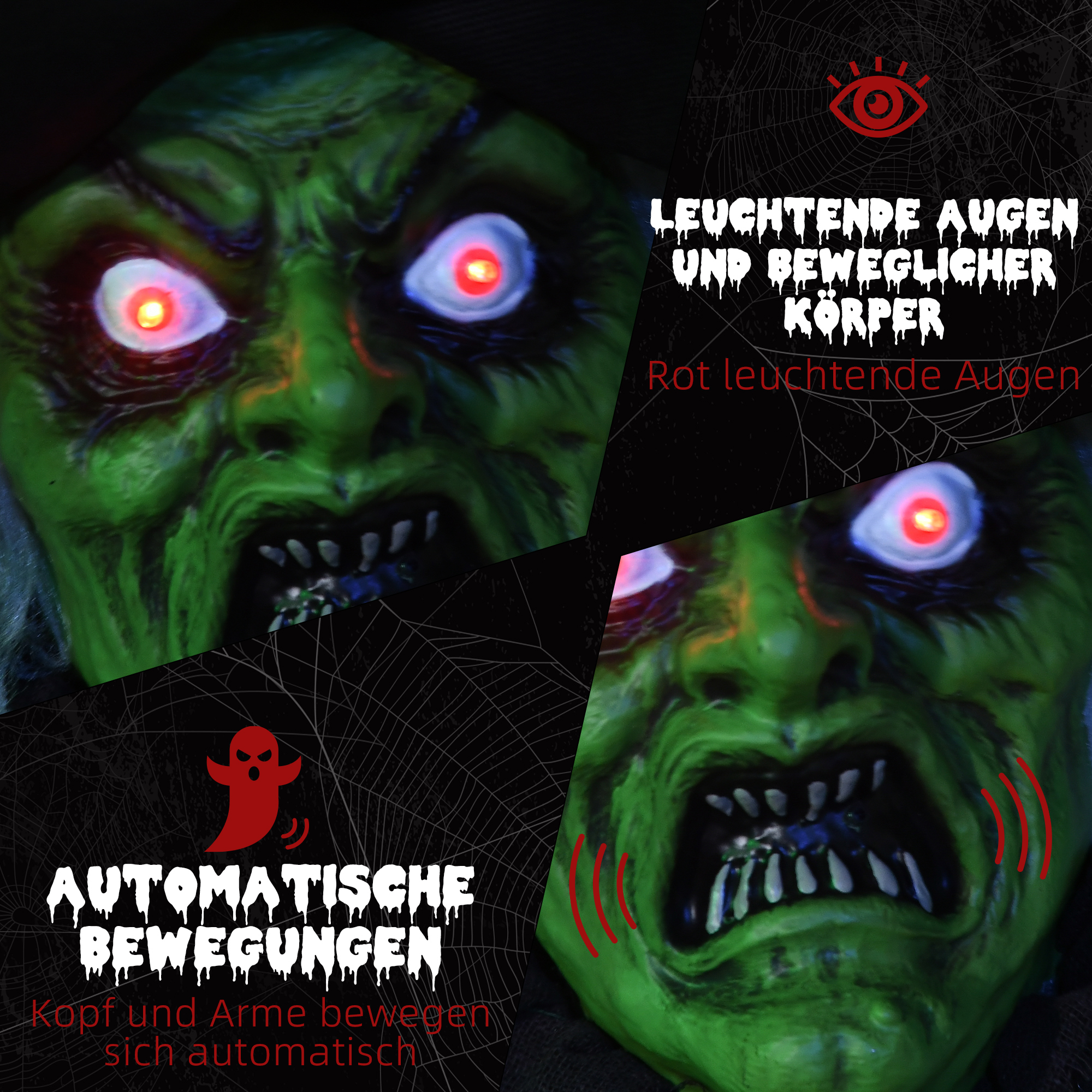 Halloween-Hexe, Halloween-Dekoration, Soundfunktion, mit Bewegungssensor und LED-Lichtern, 60 cm x 18 cm x 183 cm