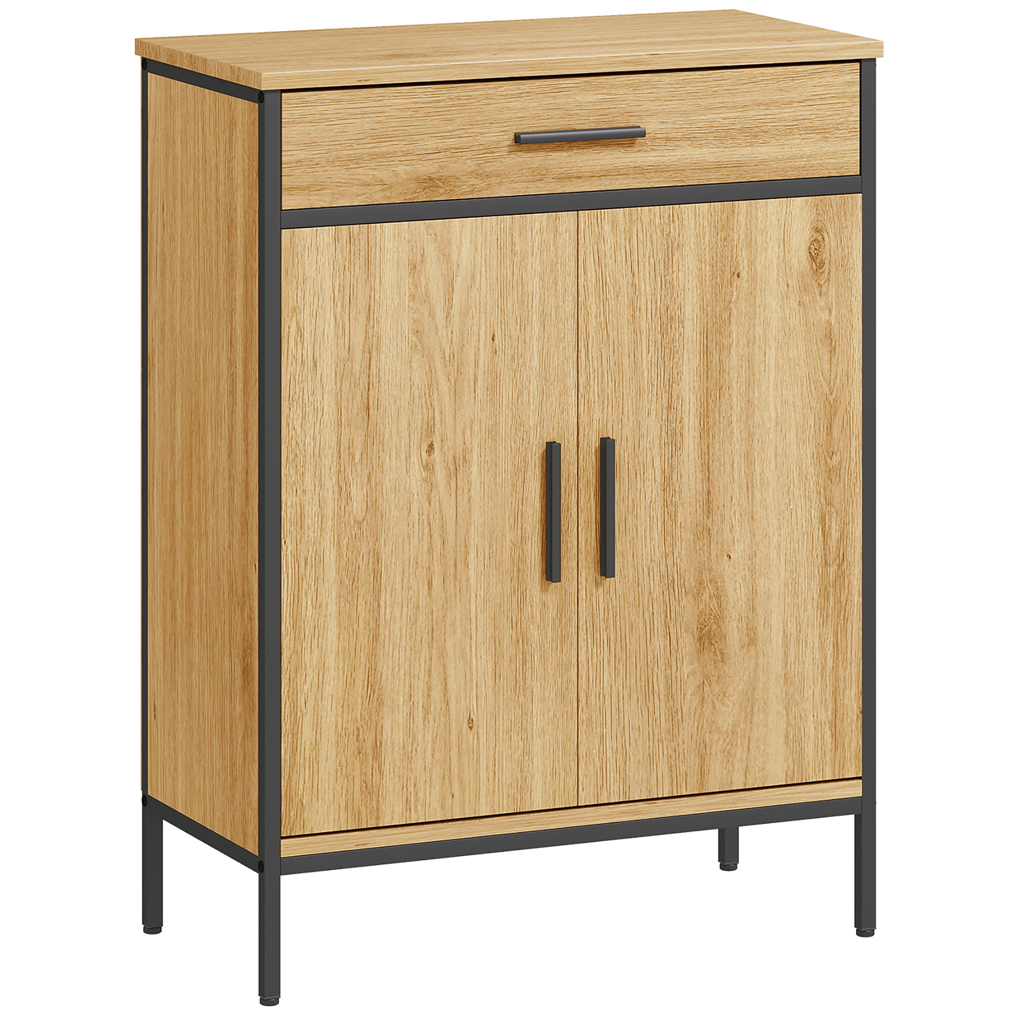 Badezimmerschrank, zweistufige Regale, große Schublade, Industriestil, Eichenoptik Badezimmerschrank, zweistufige Regale, große Schublade, Industriestil, Eichenoptik