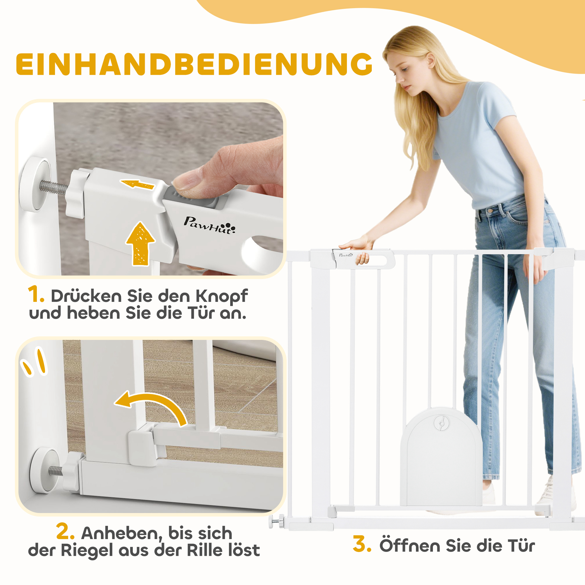 Absperrgitter für Haustiere, verstellbar, mit kleiner Tür, Stahl, Kunststoff, Weiß