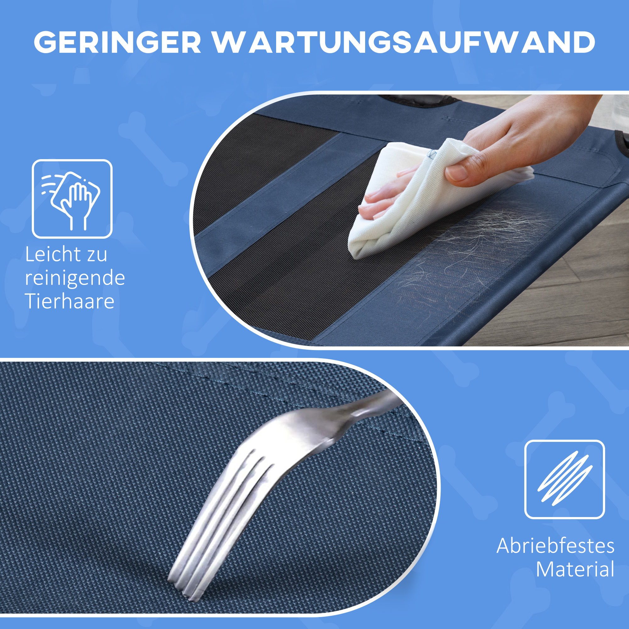 Hundebett, faltbar, Outdoor-Hundebett, erhöhter Stand, 122 cm x 92 cm x 23 cm, Blau + Schwarz