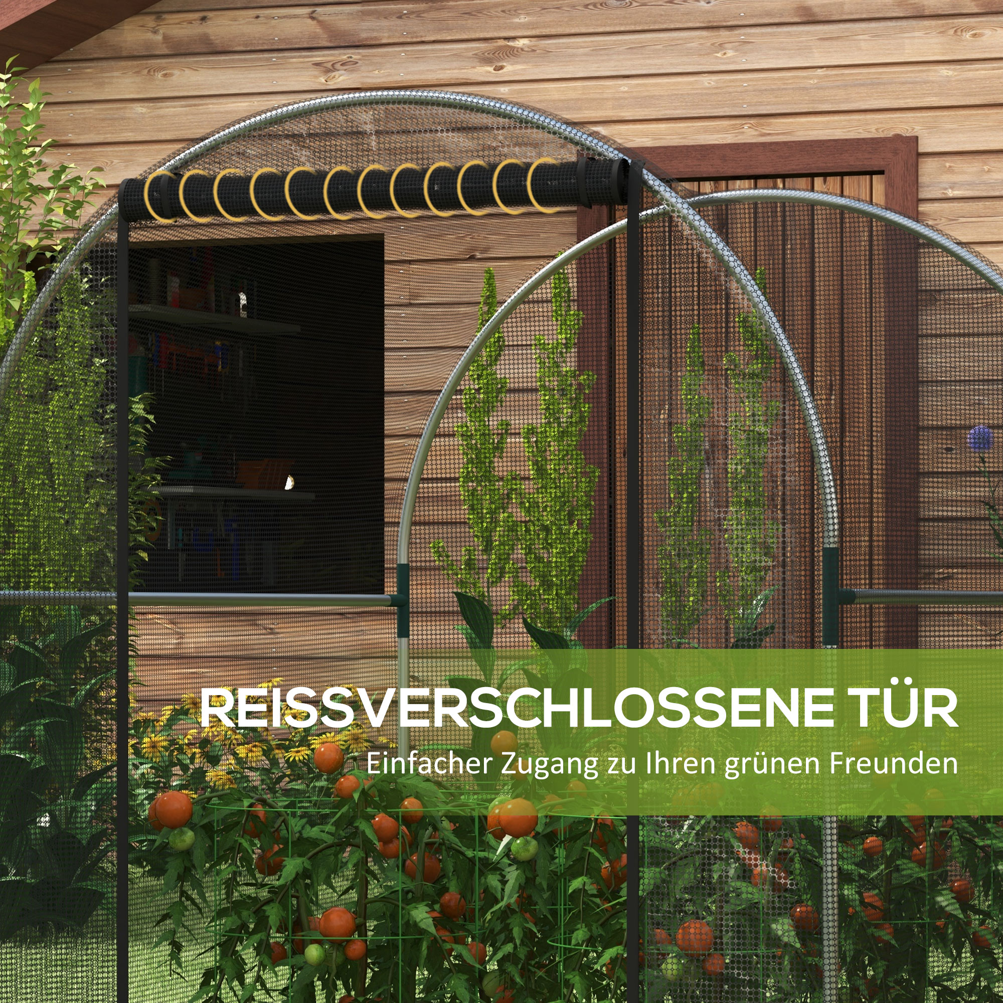 Pflanzenschutznetz, Vogelschutz, mit Tür und stabilem Stahlrahmen, 1,2x1,5x1,5m, Schwarz/Silber