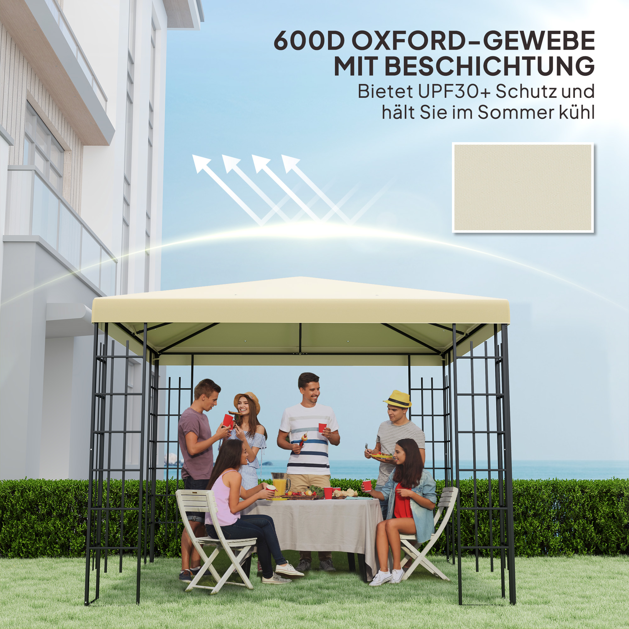3 x 3 m Ersatzplane für Pavillon, Plane für Garten-Pavillon, mit Wasserablauföffnungen, UPF30+, Cremeweiß