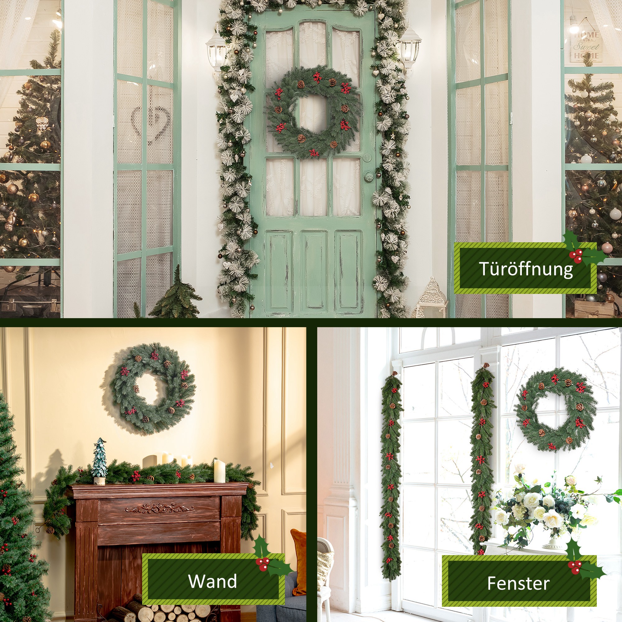 Tannenkranz Türkranz Weihnachtskranz Rückseite mit aufhänge Öse PE Grün Ø60 x 8 cm