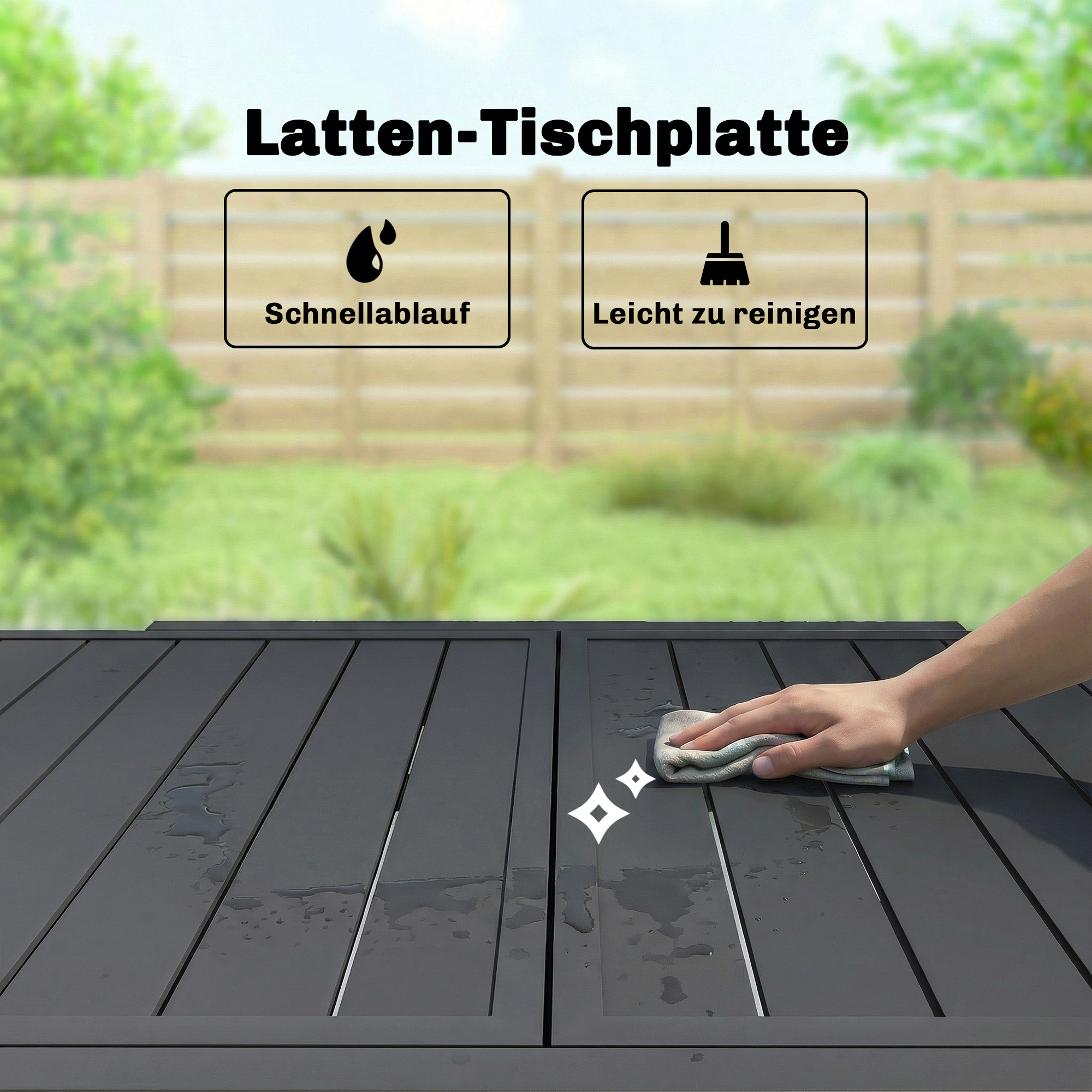 Gartentisch Ausziehbarer 80/160 x 80 cm Aluminium Esstisch für 4-6 Personen, Rechteckig mit Lamellenplatte