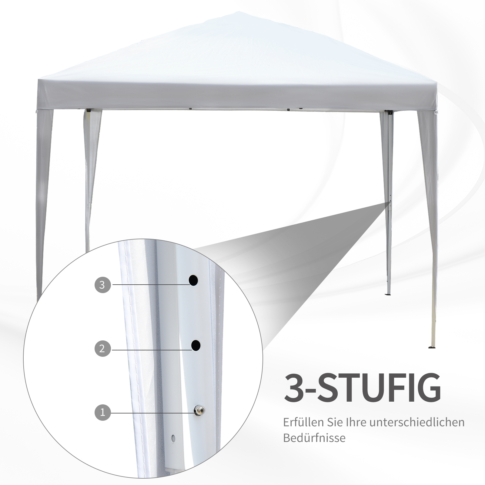 Pavillon, 2,95 x 2,95 m Pop-Up-Faltpavillon, Gartenpavillon, Partyzelt, UV-Schutz, Stahl+Oxfordstoff, Weiß