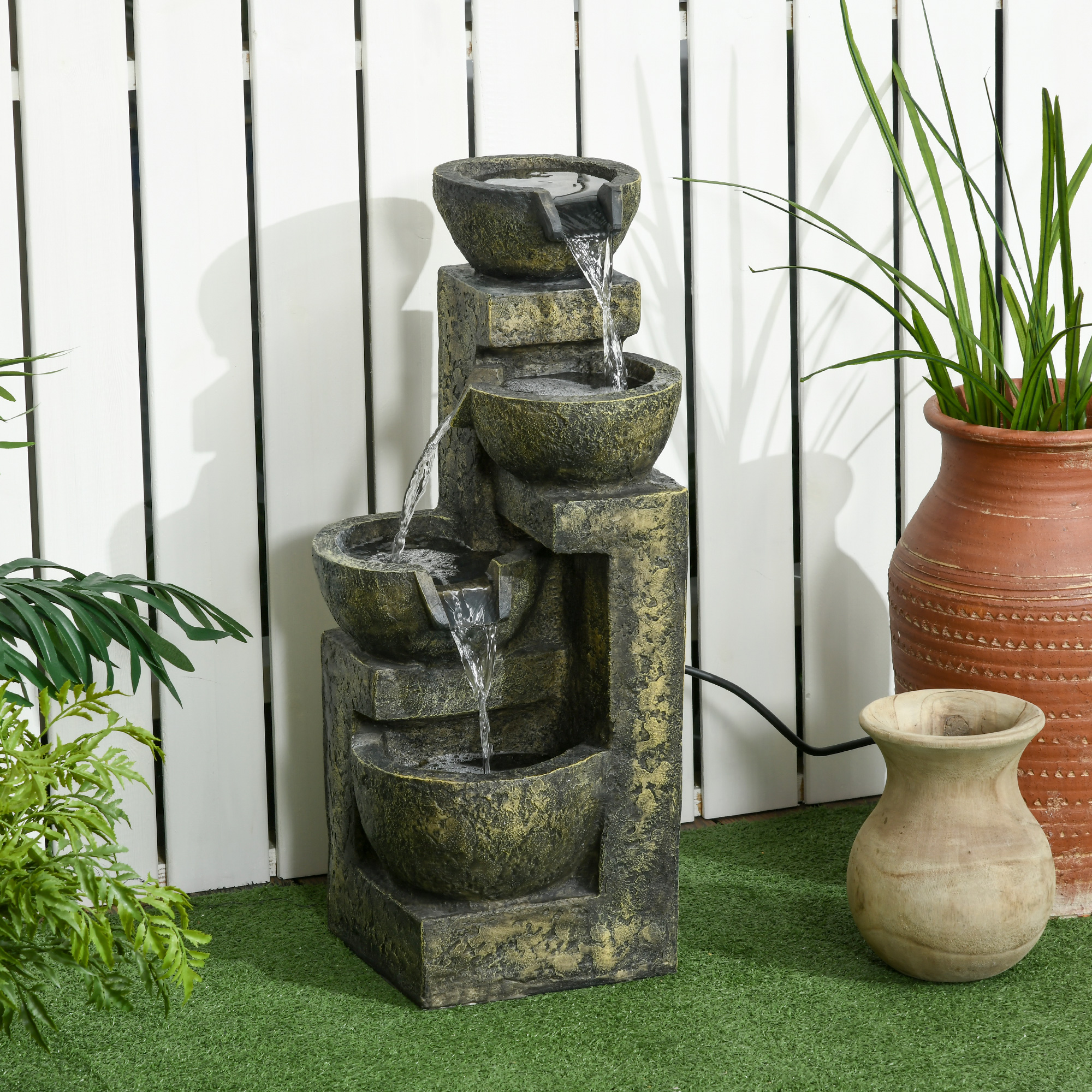 Springbrunnen, 3 Einstellungen, wetterbeständig, 25 cm x 24 cm x 60 cm, Grau