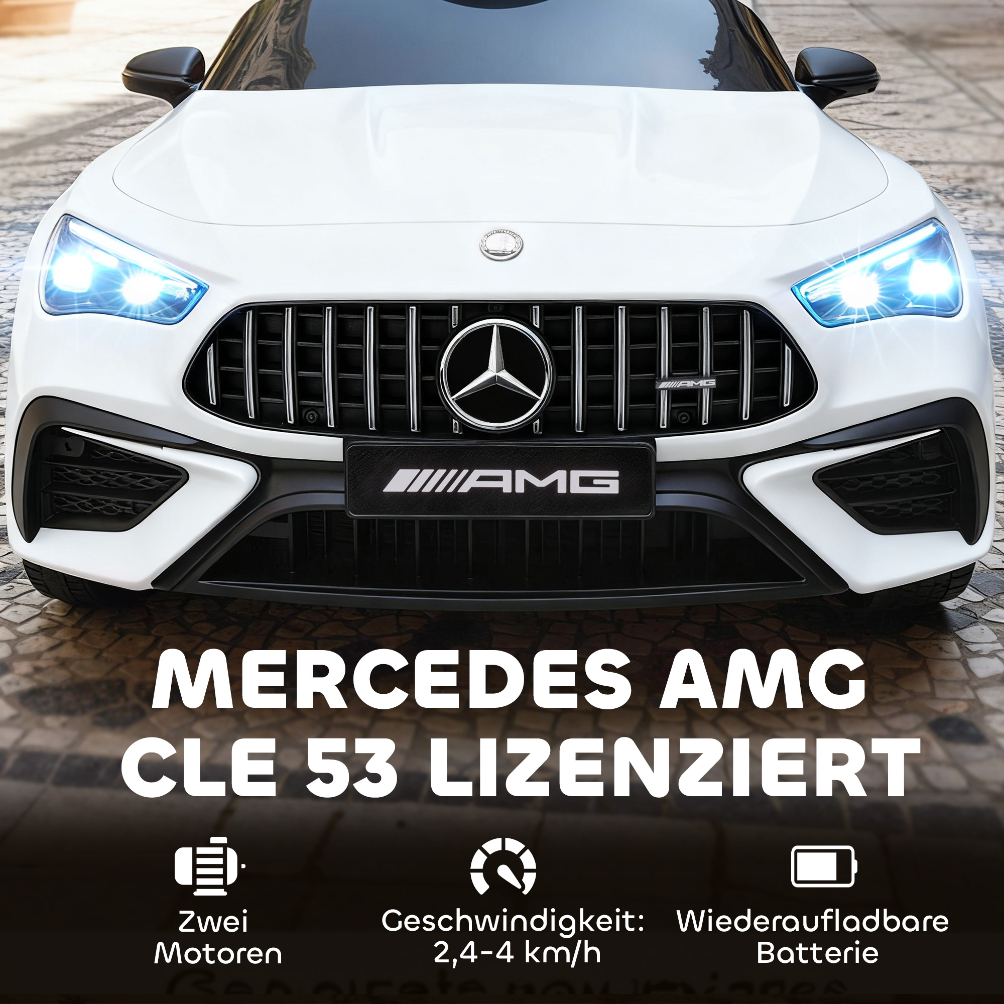Kinder-Elektroauto, Mercedes-Design, 12V Motoren, Fernbedienung, LED-Lichter, Musik, für 3-6 Jahren Kinder, Weiß