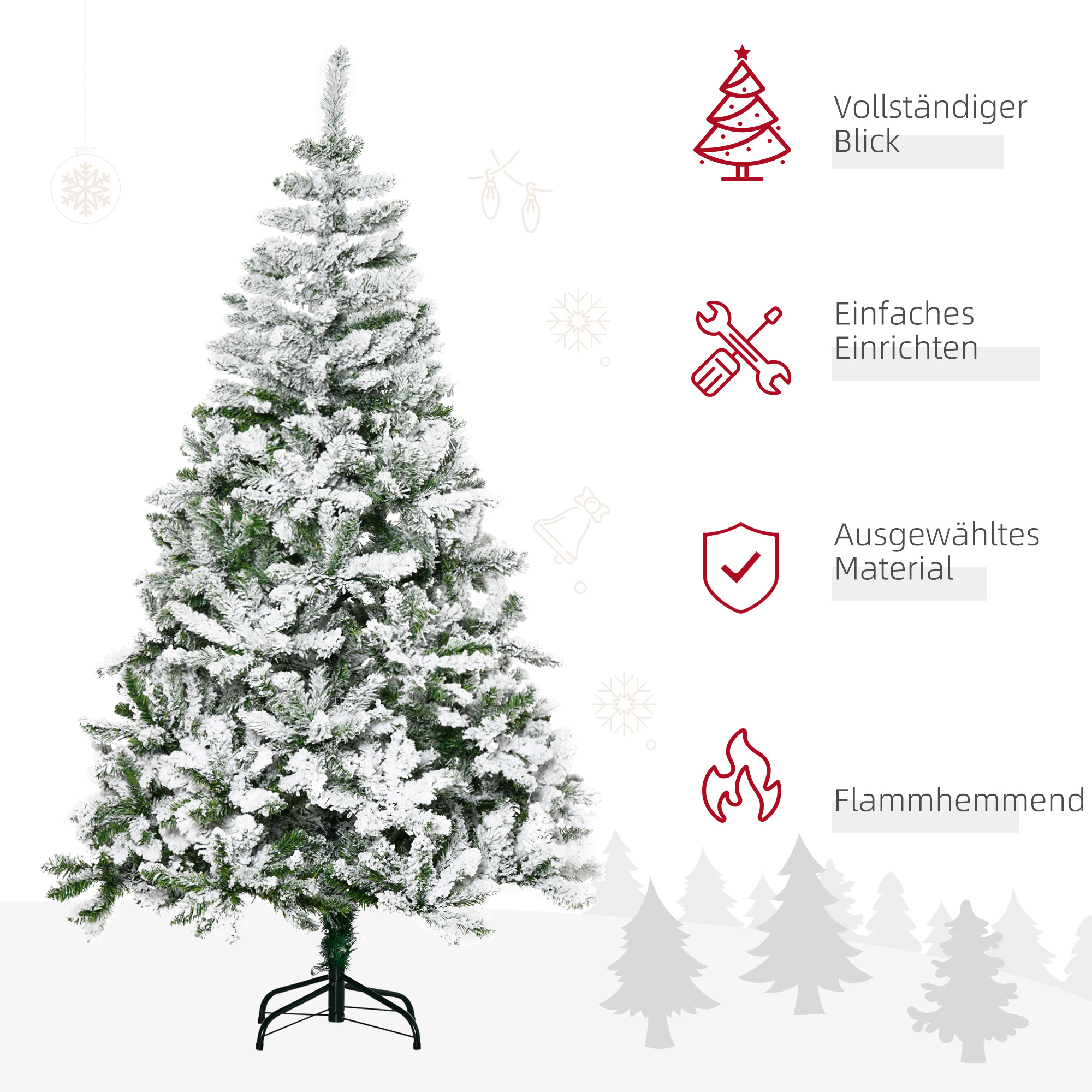 Künstlicher Weihnachtsbaum, Schnee-Effekt, flammenhemmend, Scharnierkonstruktion, Grün/Weiß