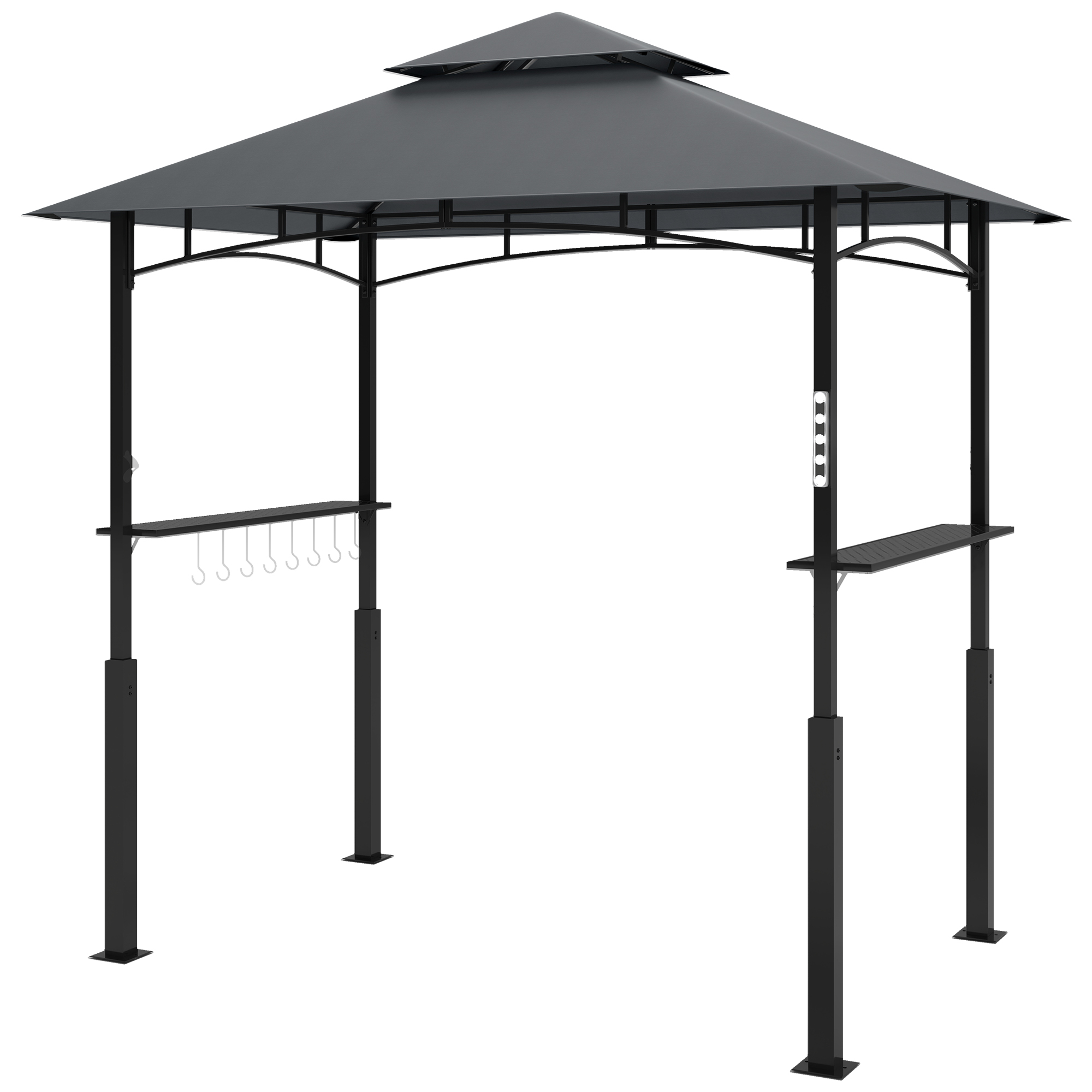 Grillpavillon, Gartengrillzelt mit Gewürzregalen, LED-Beleuchtung, Metall, Kunststoff, 243L x 148B x 248H cm, Grau