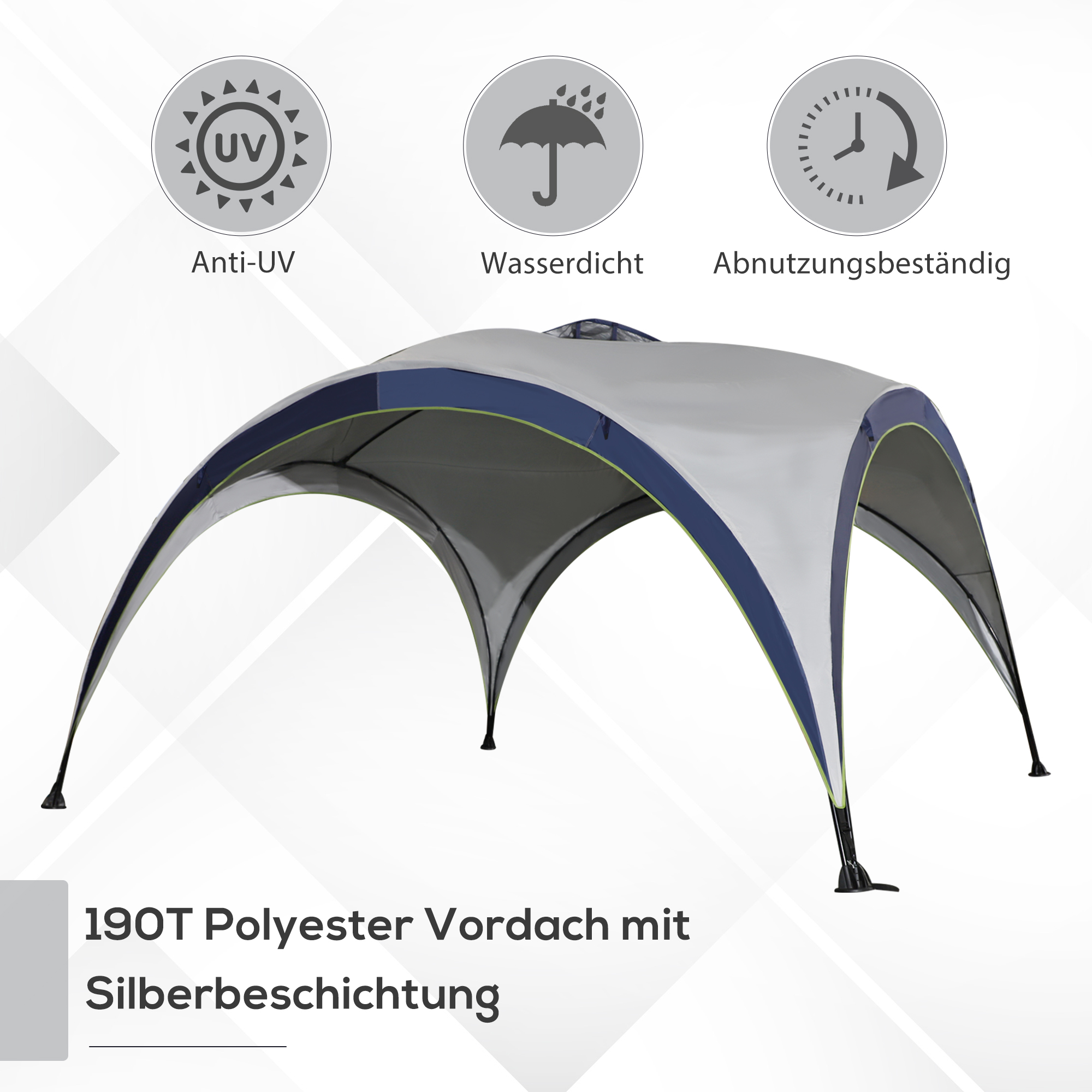 Garten Pavillon Gartenzelt Festzelt Partyzelt Sonnenschutz wetterfest Metallstange + Polyester Cremeweiß + Blau 4 x 4 x 2,5 m