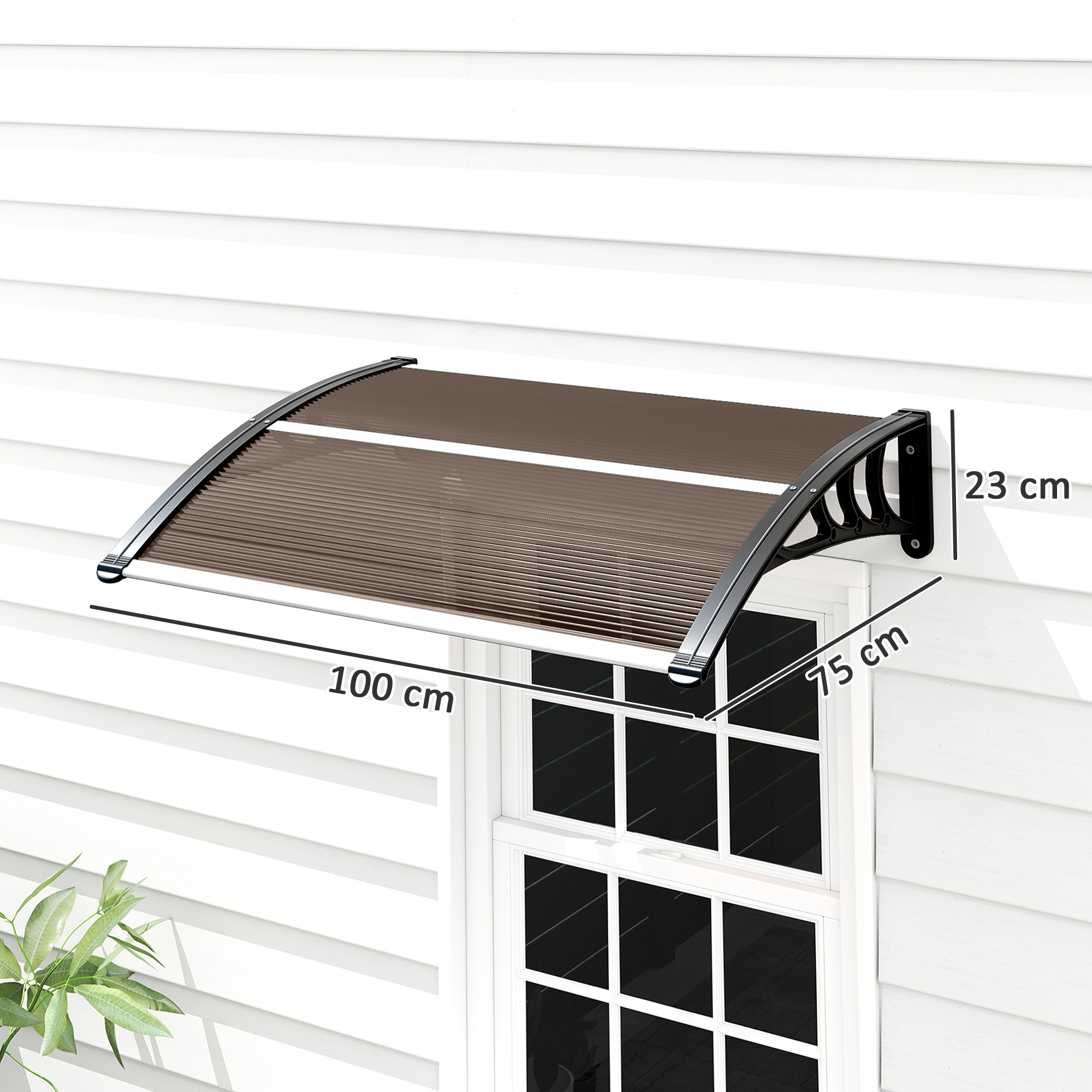Vordach Haustürvordach 75 x 100 cm Pultvordach Überdachung Polycarbonat Braun