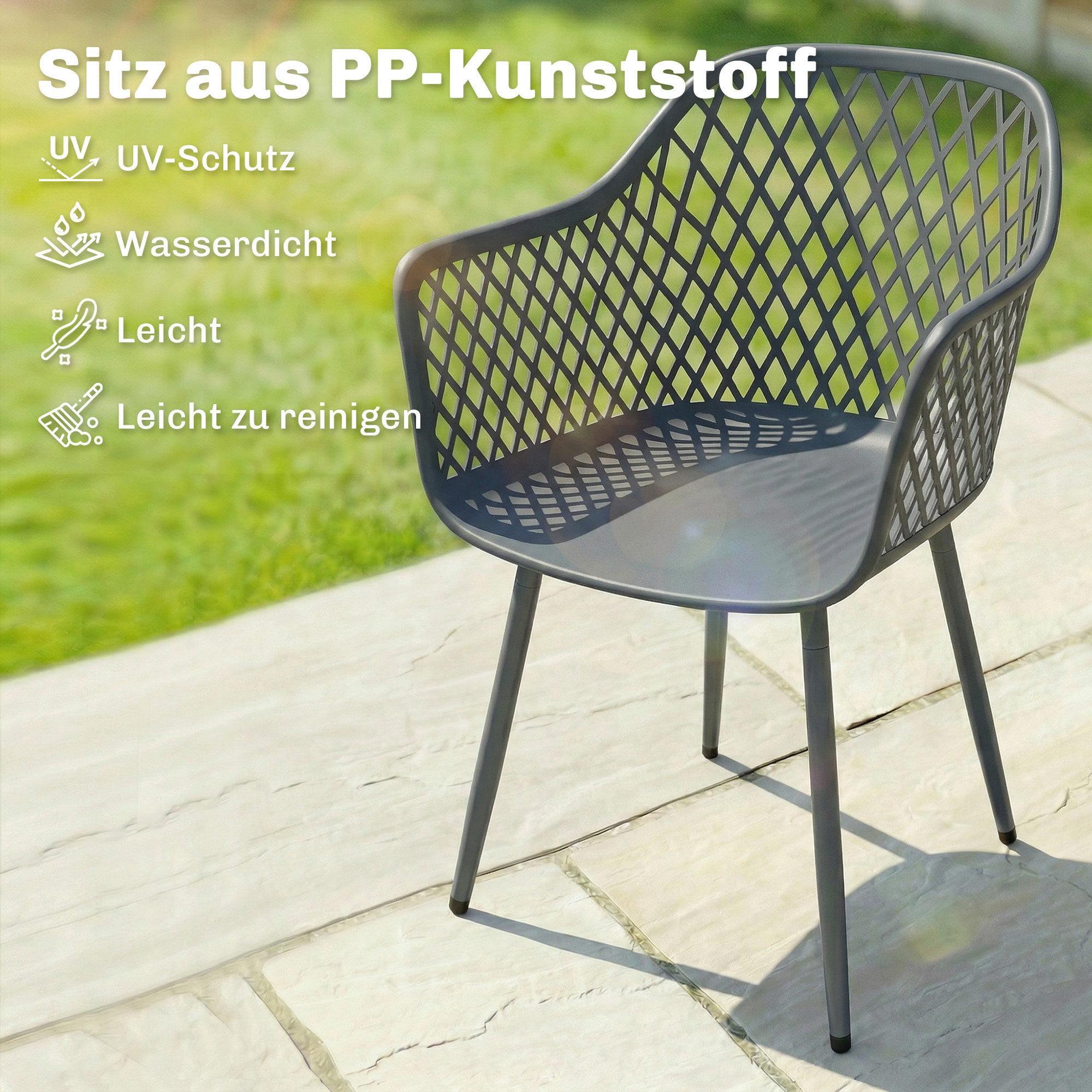 Gartenstuhl 4er Set UV-beständige Gartenstühle aus Kunststoff mit Armlehne Rückenlehne 56 x 51 x 84 cm Dunkelgrau