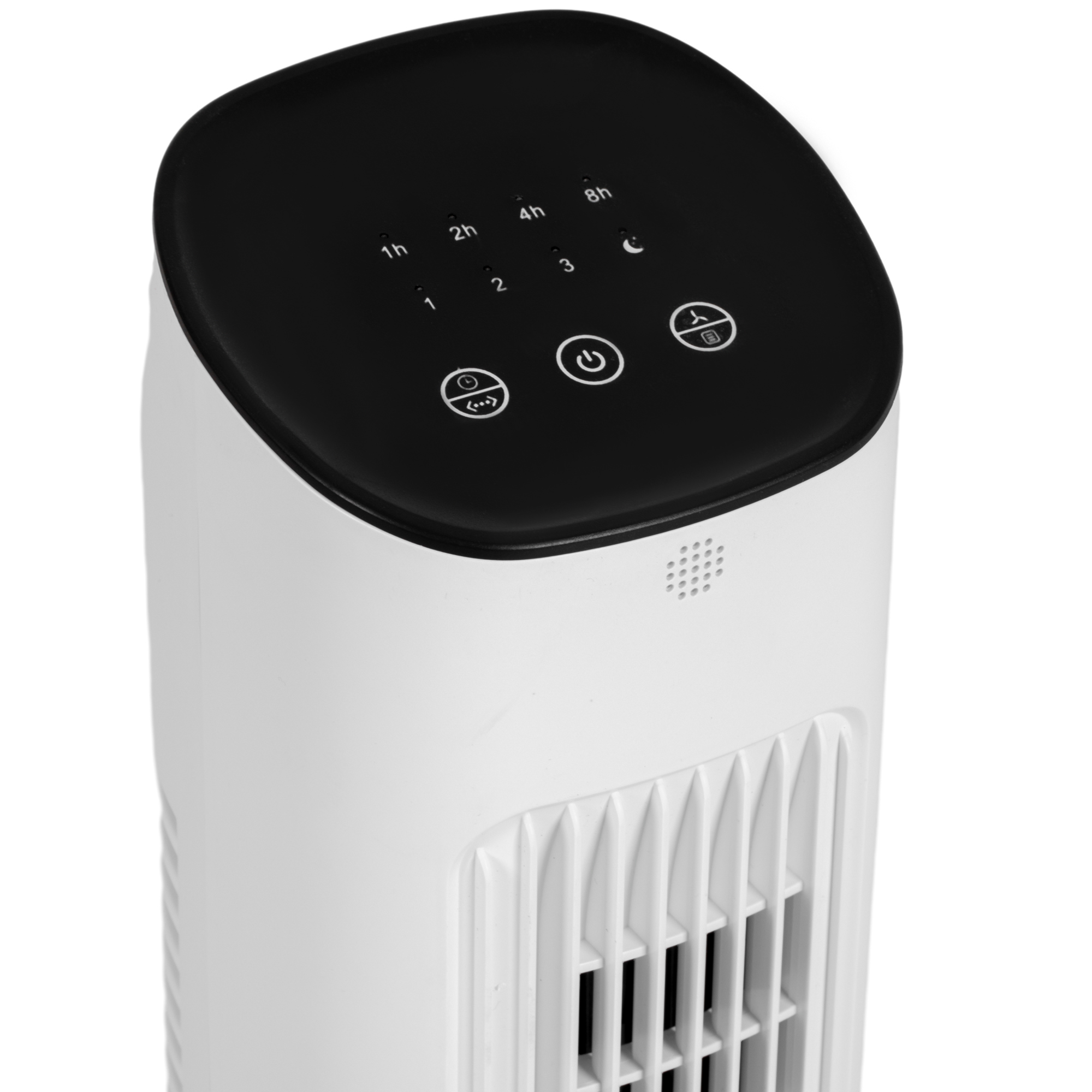 85° oszillierender Turmventilator mit Fernbedienung 3 Geschwindigkeiten 2 Modi Timer LED-Display 30x30x78 cm Weiß