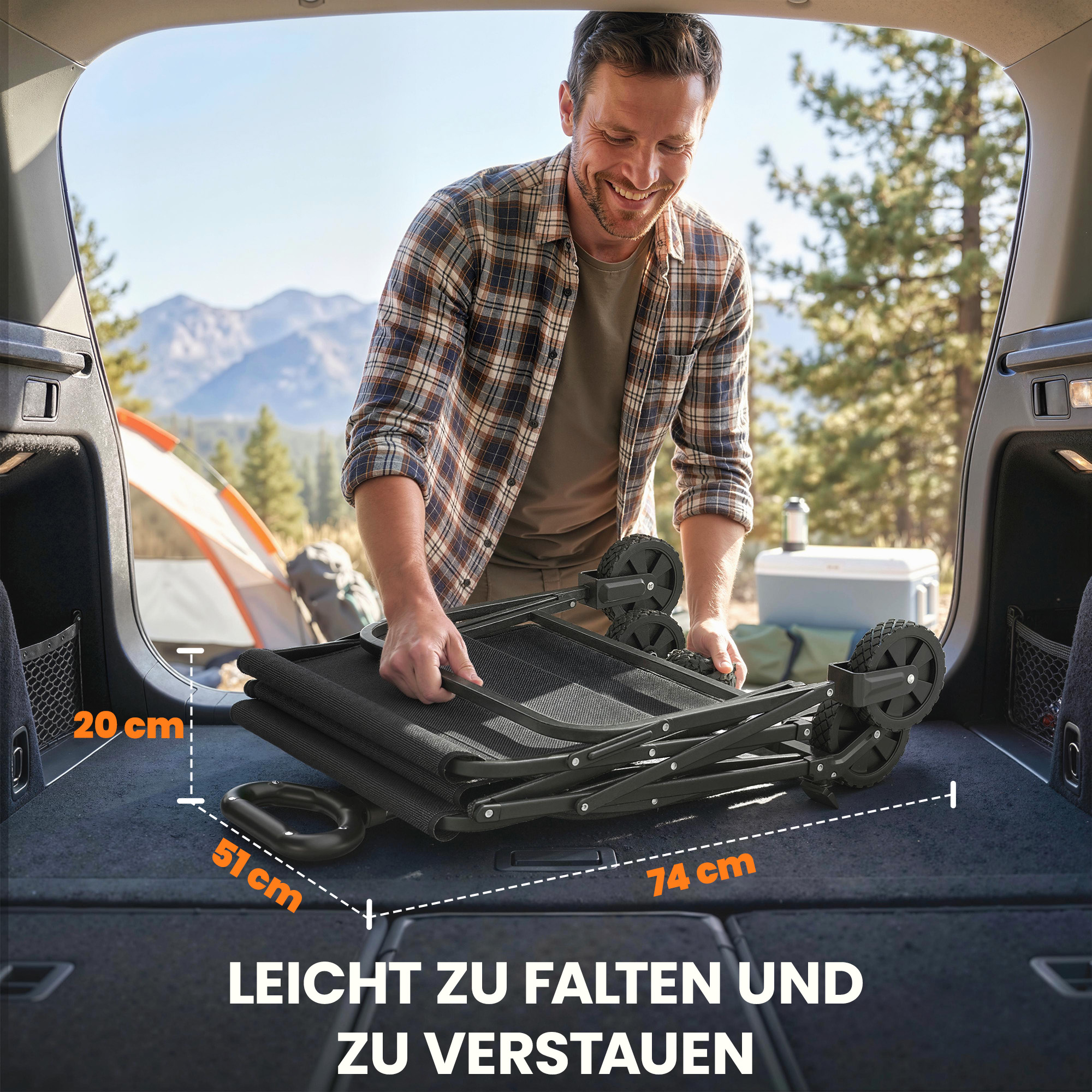 Bollerwagen faltbarer Handwagen Gartenwagen Transportwagen mit Griff Verstellbarer Griffhöhe Getränkehalter Schwarz