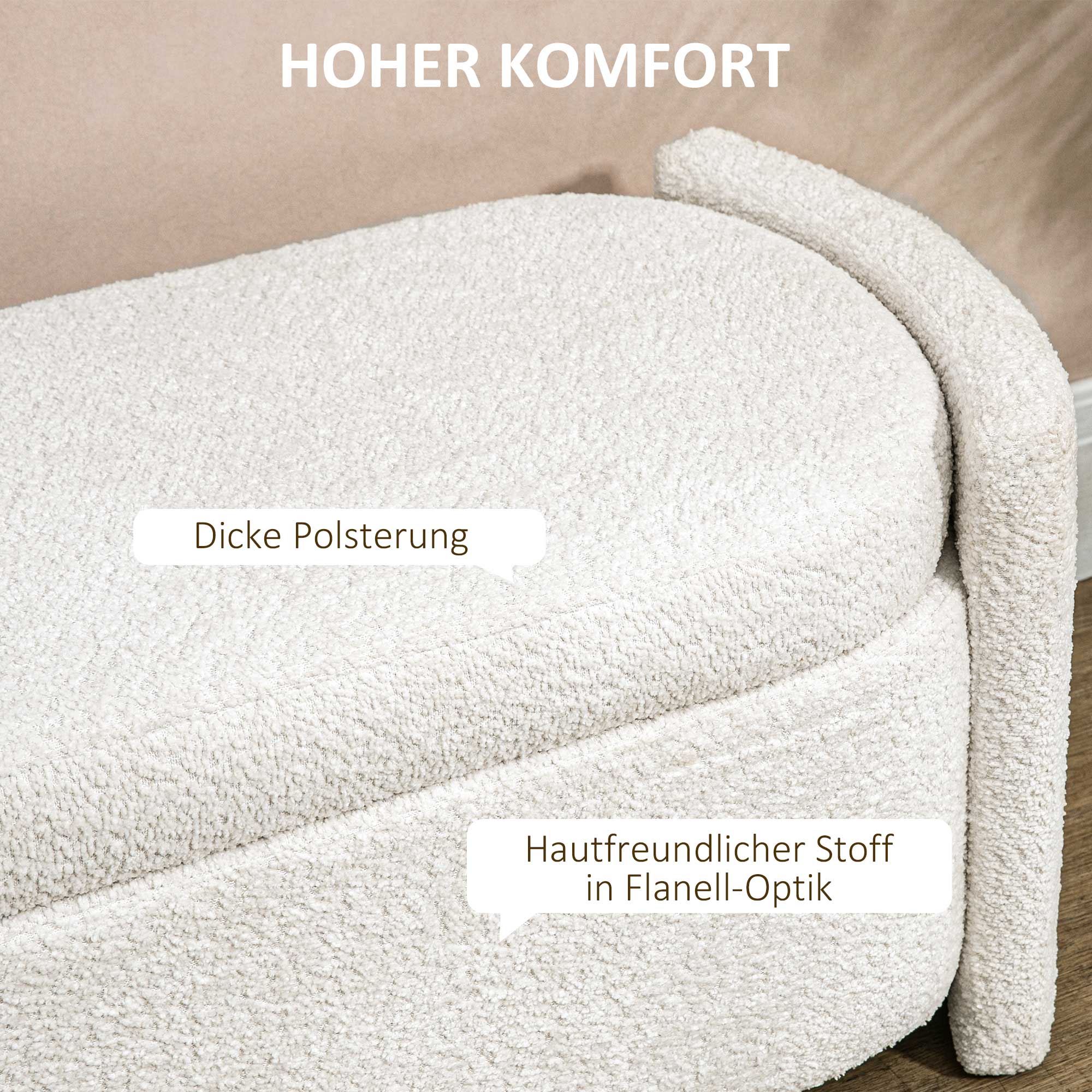 Sitzbank mit Stauraum Flurbank Schuhbank, gepolstert,  105 cm x 44 cm x 45,5 cm. Creme/Beige